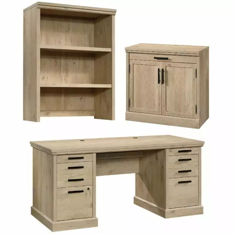 Home Square 3-Piece Executive Desk Set Library Hutch and Base Storage Stand