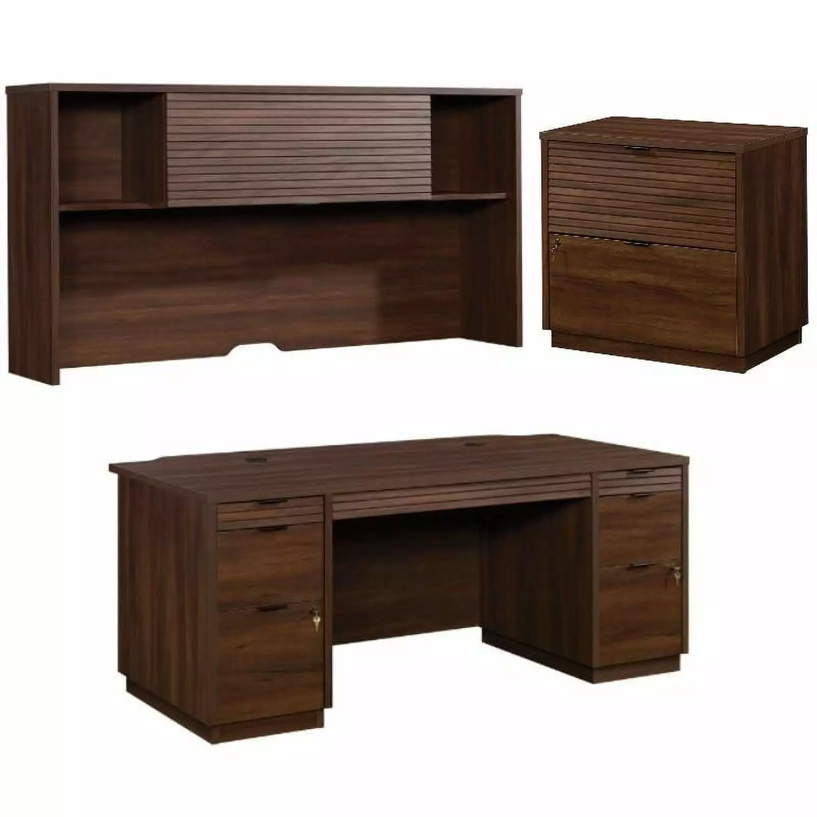 Home Square 3-Piece Set Executive Desk Hutch & 2-Drawer Lateral File Cabinet