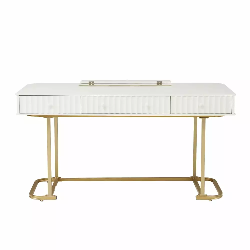 58 Modern Curved Desk 3 Drawers and Metal Support Leg Computer Desk Wood Corner Executive Desk Kojooin
