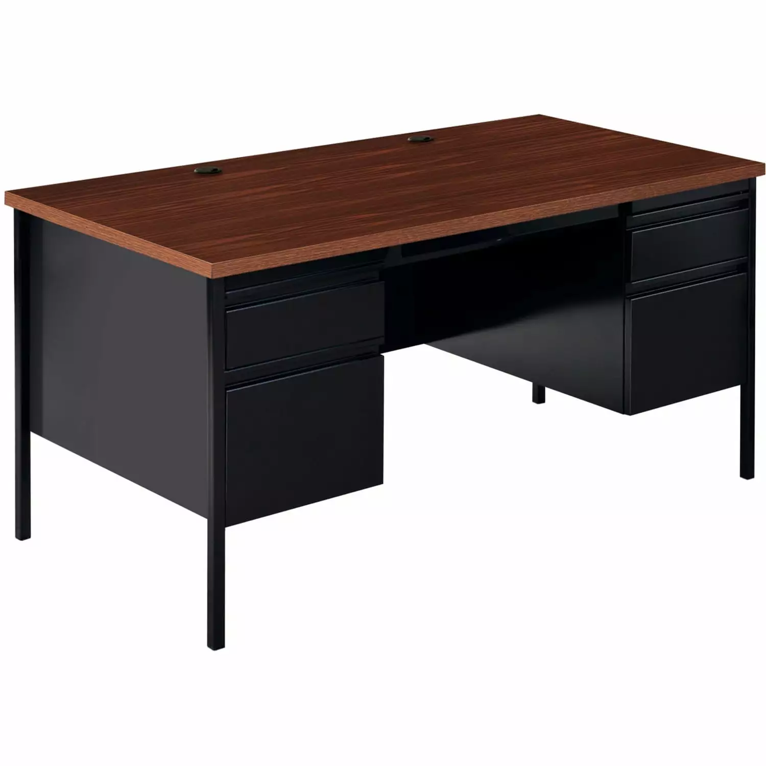 Lorell Fortress Series Double-Pedestal Desk 60w Black Walnut Laminate