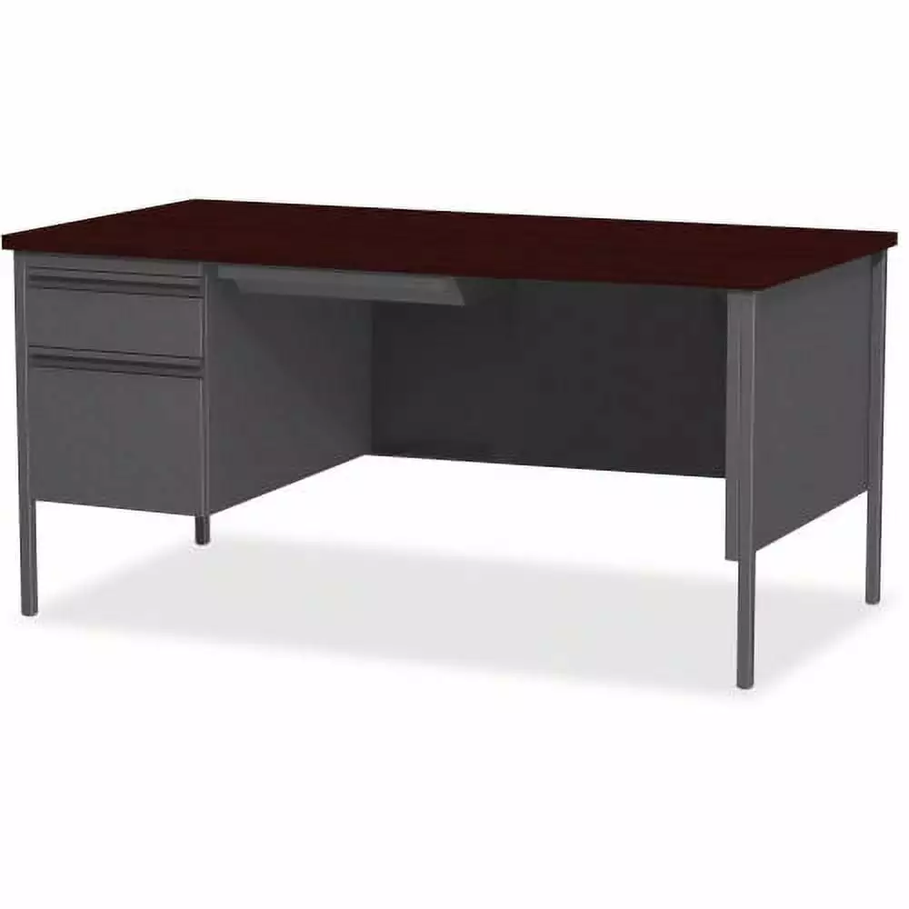 Lorell Fortress Series Left Pedestal Desk 66x30 Mahogany Laminated Office Desk