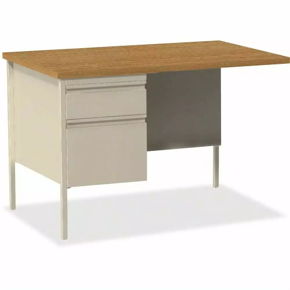 Lorell Fortress Series Left-Pedestal Return Rectangle Top Oak Laminate Office Desk
