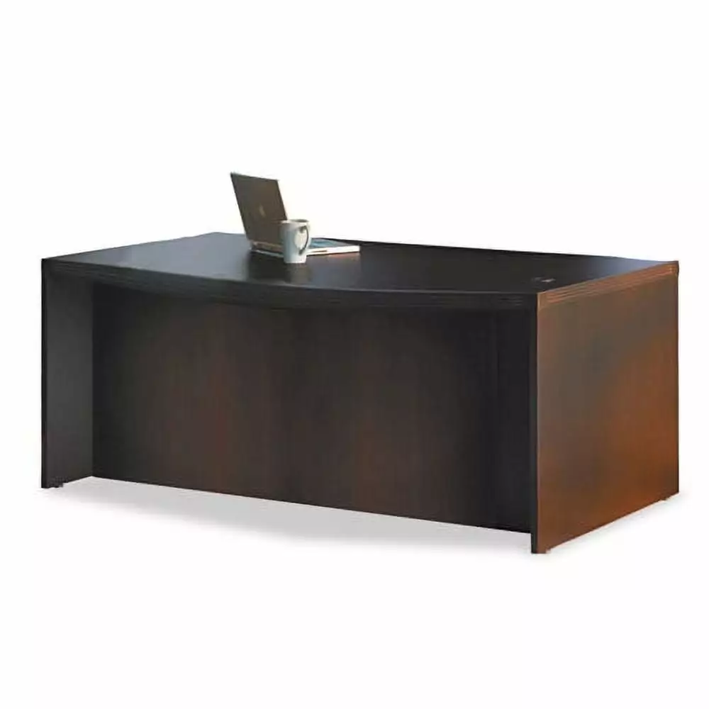 Mayline Aberdeen Series Laminate Bow Front Desk Shell 72 x 42 x 29.5 Inches Mocha