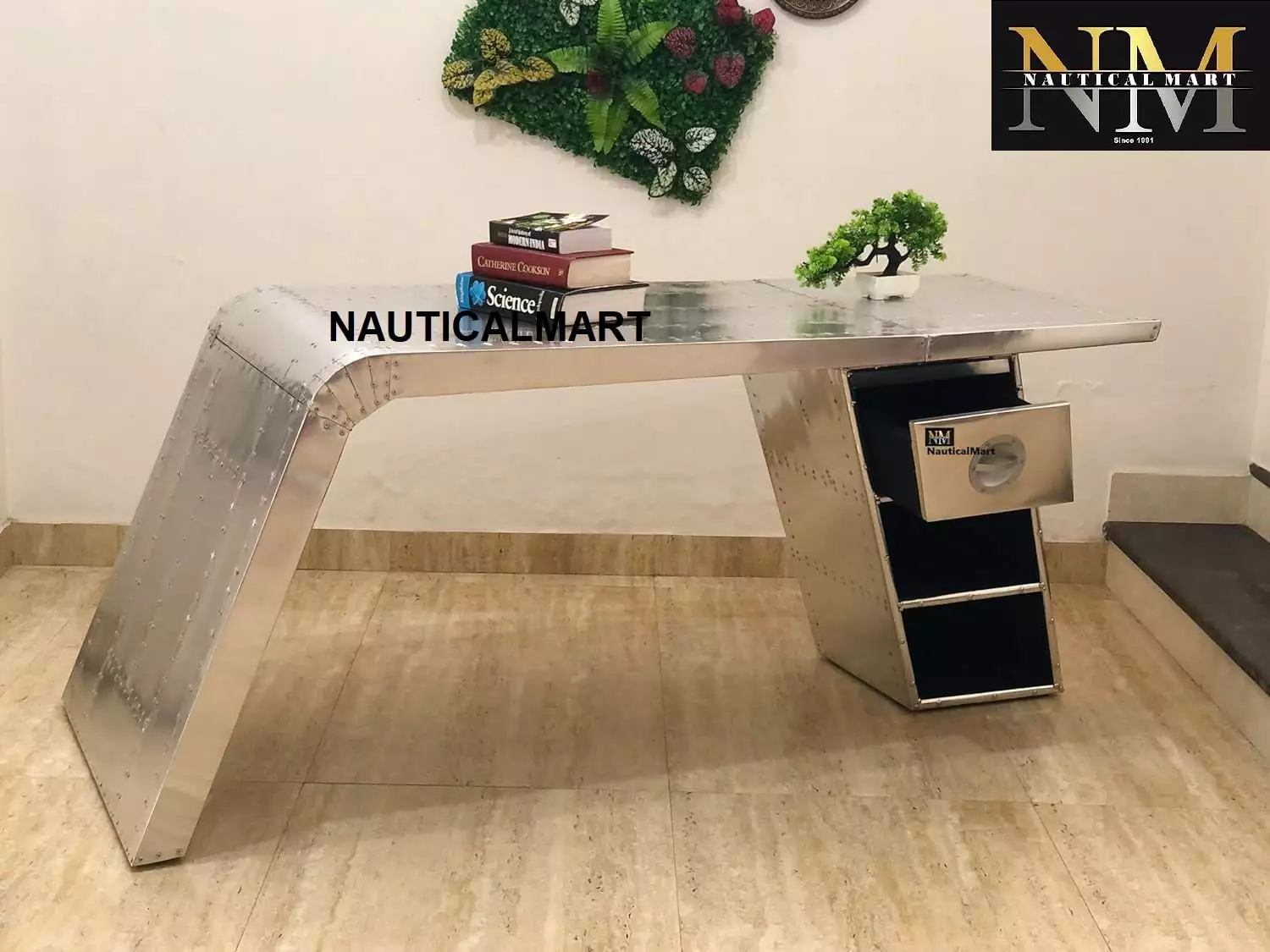 NauticalMart Aviator Wing Desk Aluminium Table Aviator Home Office Furniture Right 60 Inches