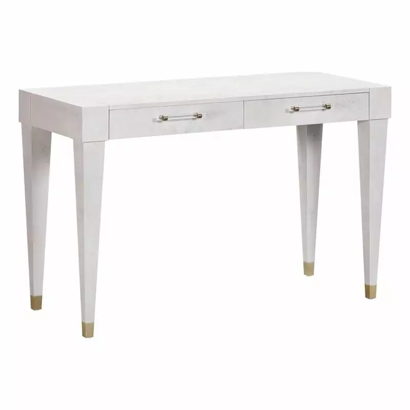Pemberly Row Contemporary Acacia Burl Work Desk White Finish - Luxury Home Office Desk