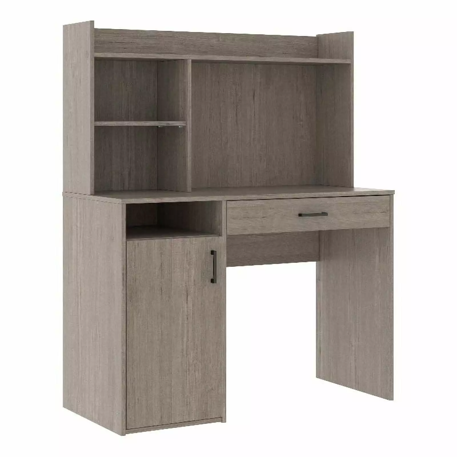 Pemberly Row Engineered Wood Desk Hutch Silver Sycamore Brown Finish Home Office Desk