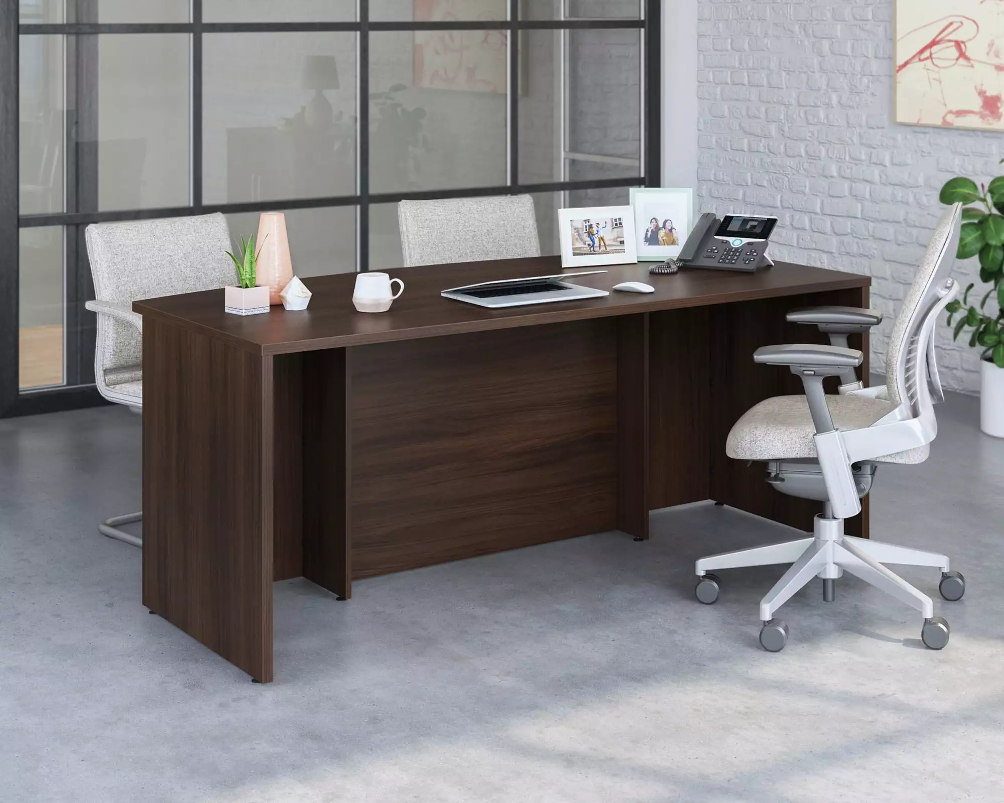 Sauder Affirm Engineered Wood Bowfront Executive Desk Noble Elm Brown - Stylish Office Desk