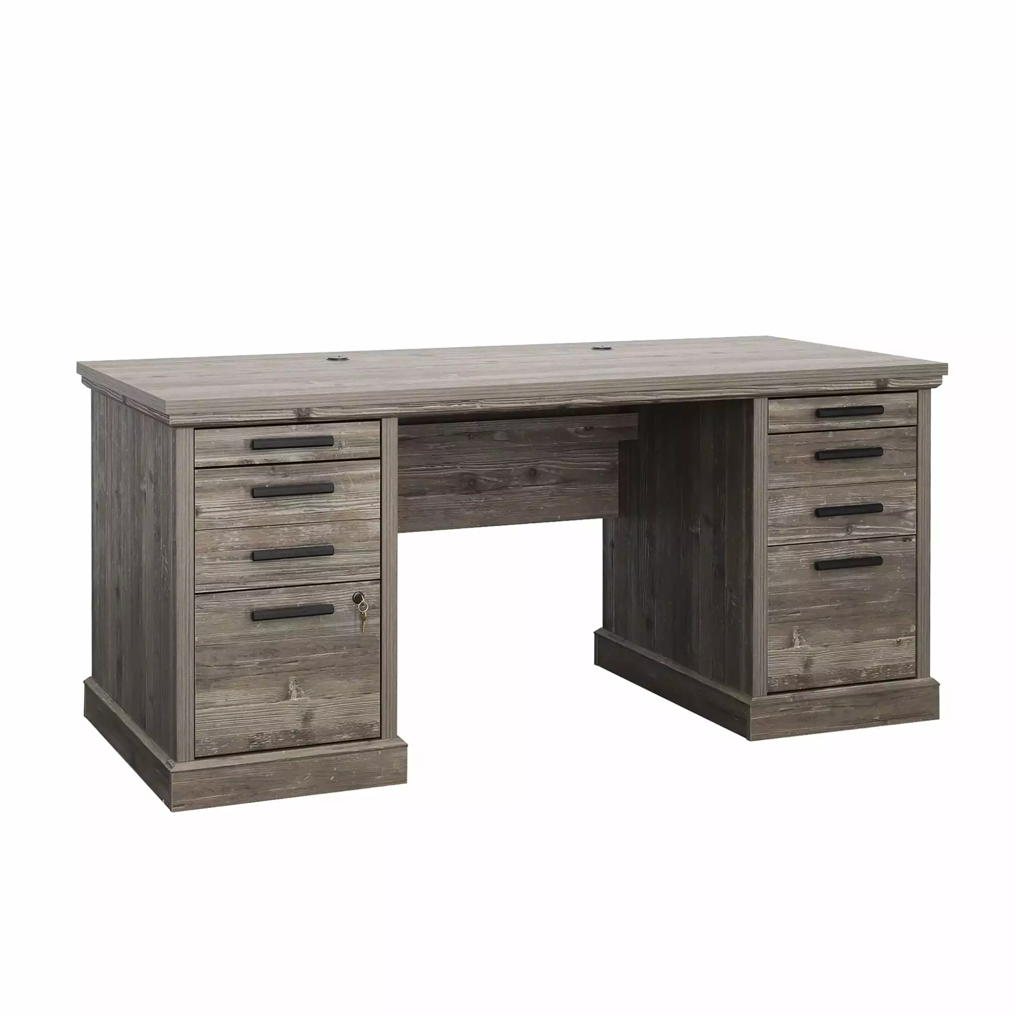Sauder Aspen Post Engineered Wood Executive Desk Pebble Pine Brown