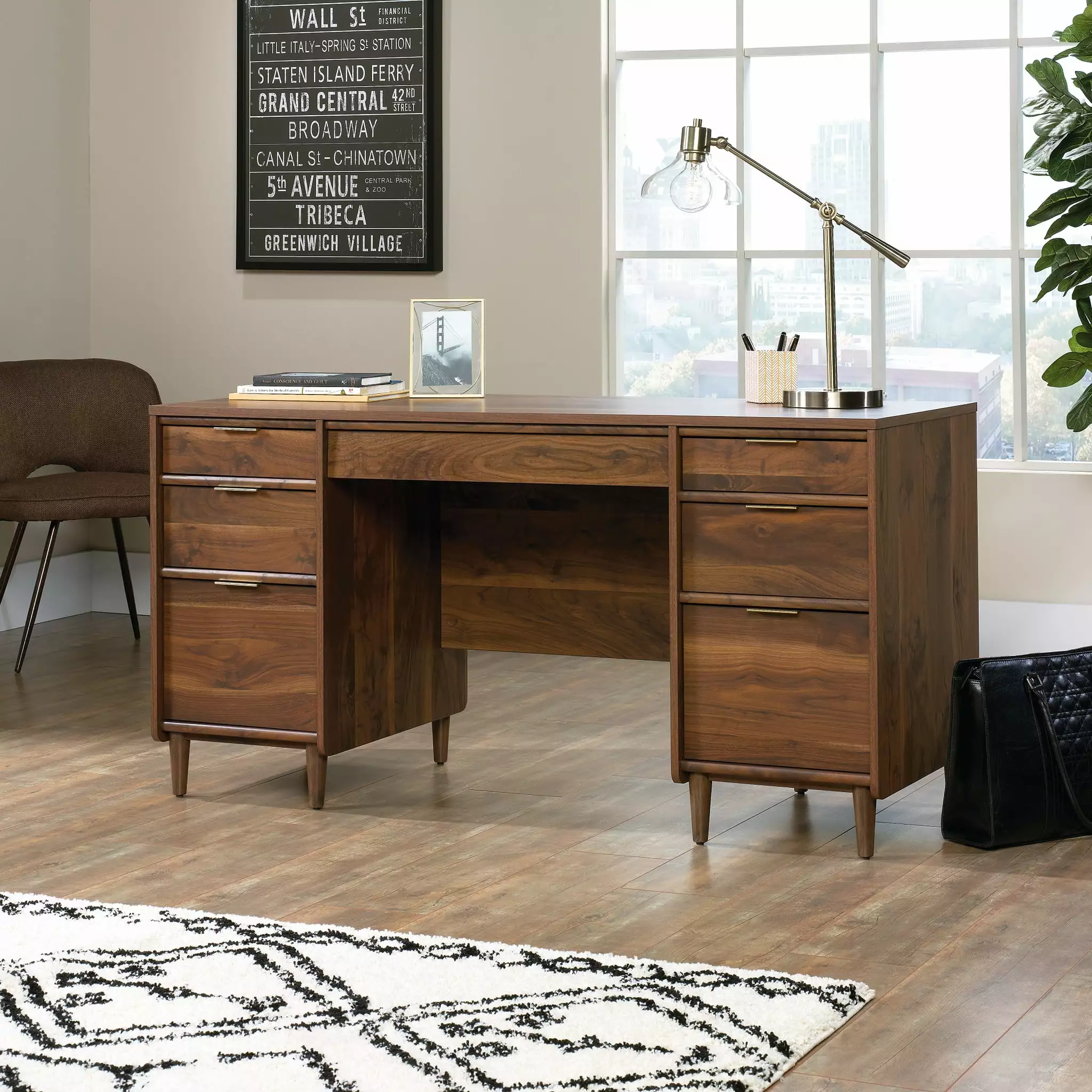 Sauder Clifford Place Executive Desk Grand Walnut Finish