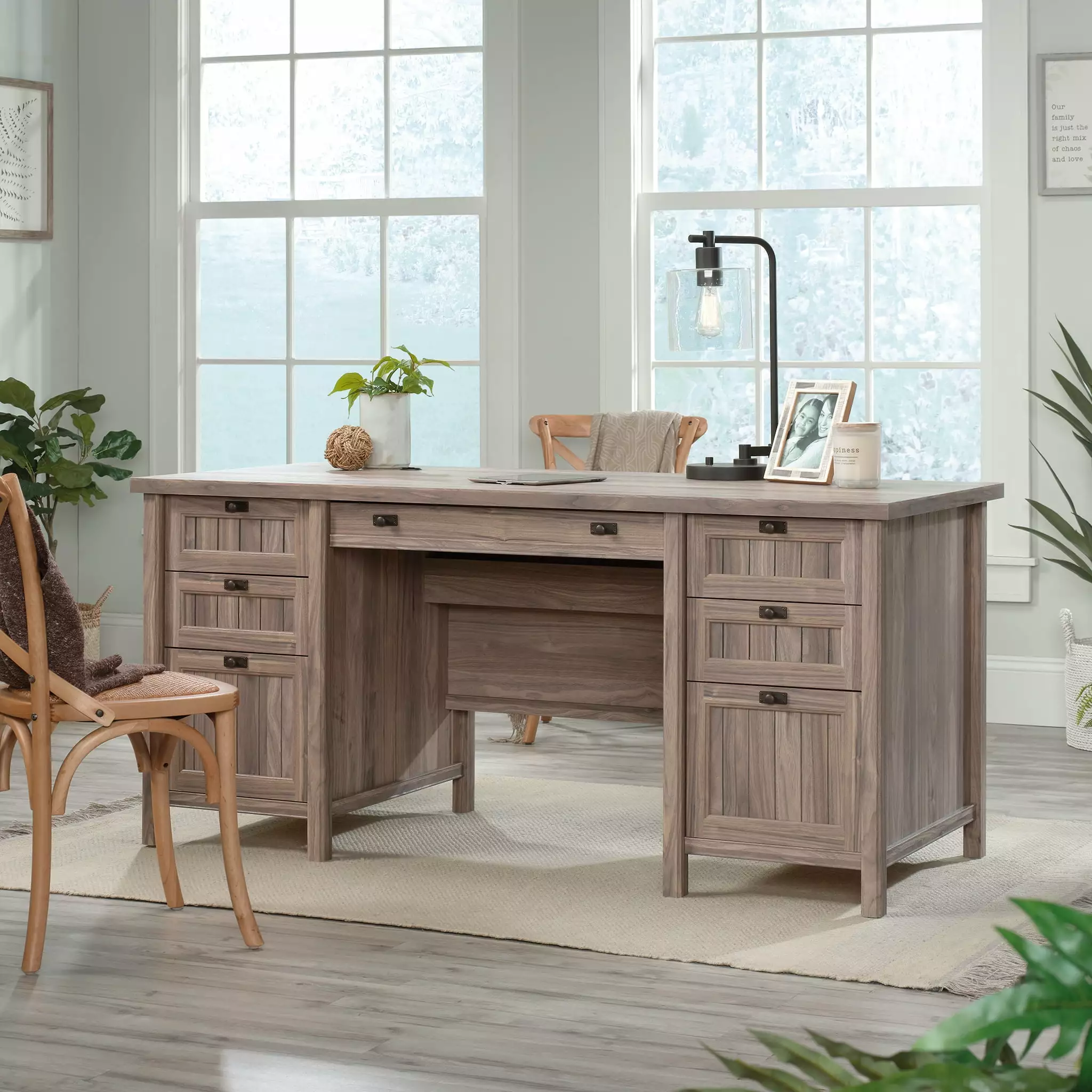 Sauder Costa Washed Walnut Executive Computer Desk - Stylish Home Office Desk