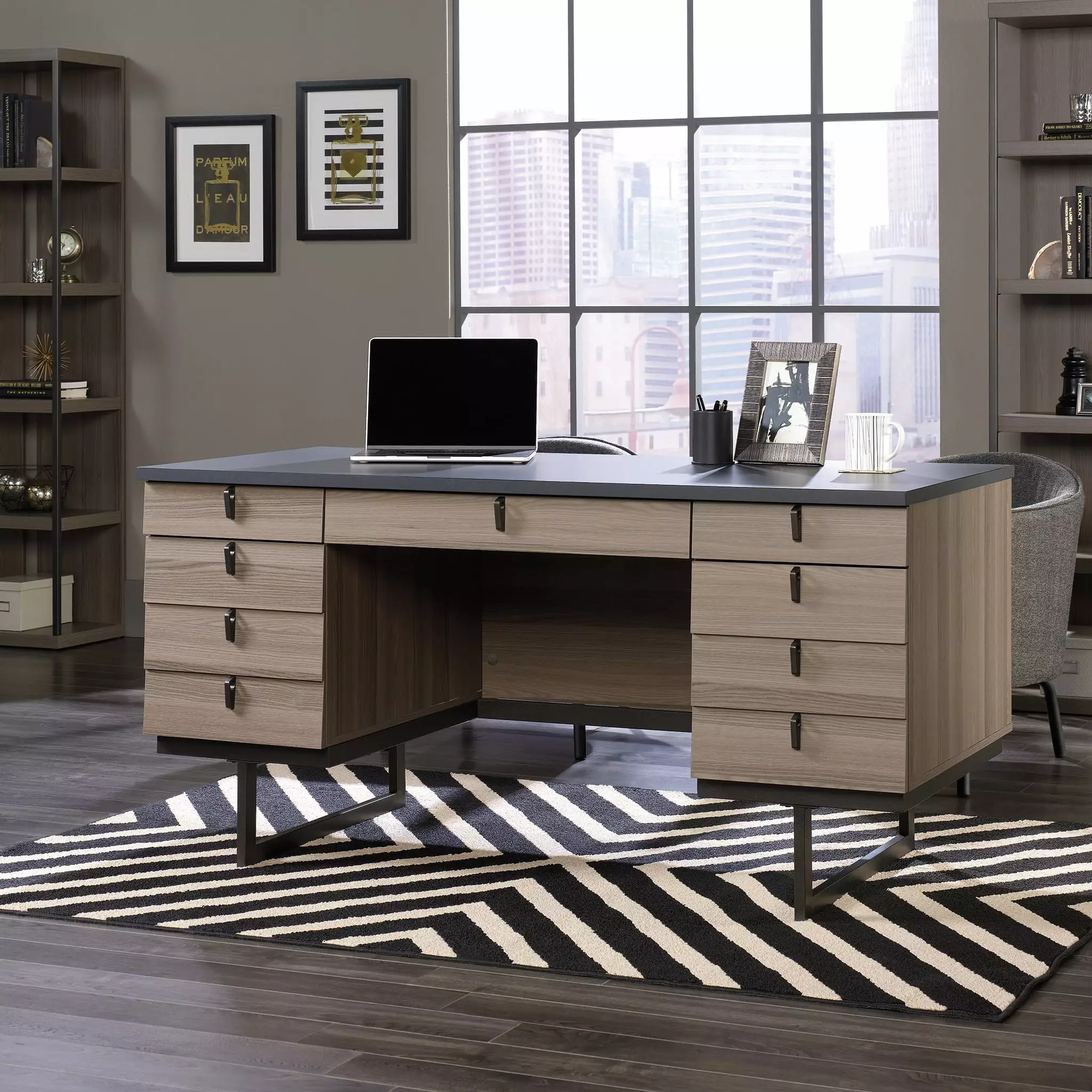 Sauder International Lux Executive Desk Diamond Ash Finish Office Furniture