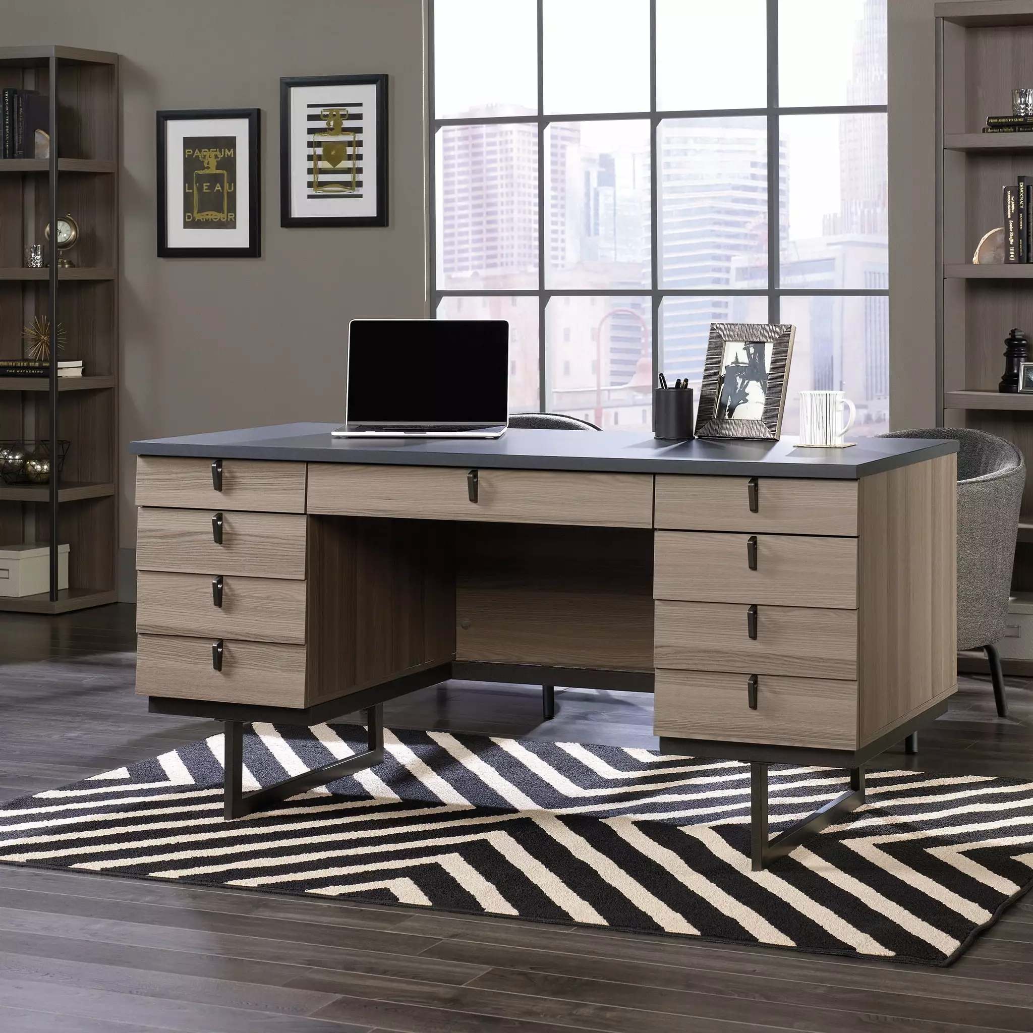 Sauder International Lux Executive Desk Diamond Ash Finish