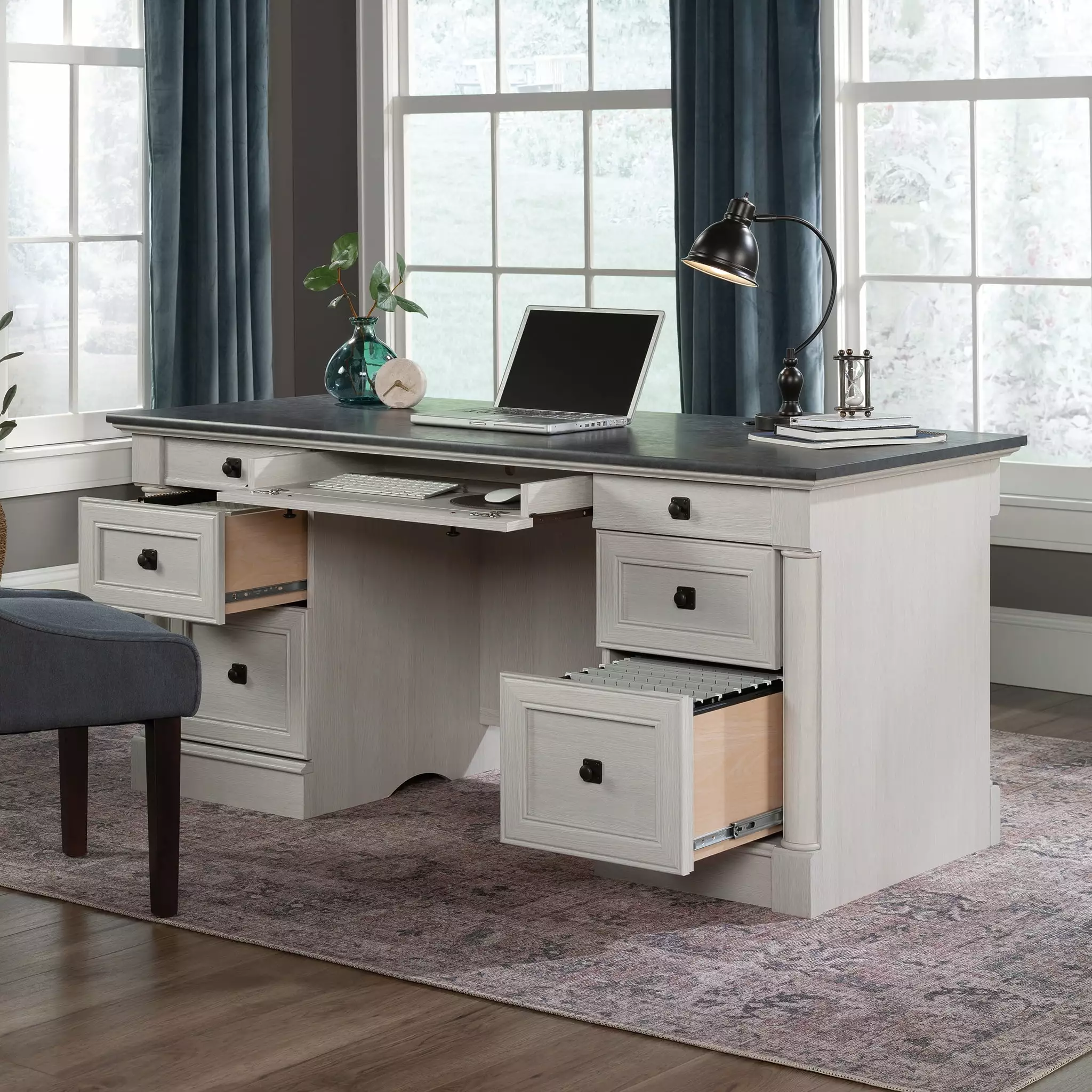 Sauder Palladia Executive Home Office Desk Glacier Oak Finish - Modern Workstation