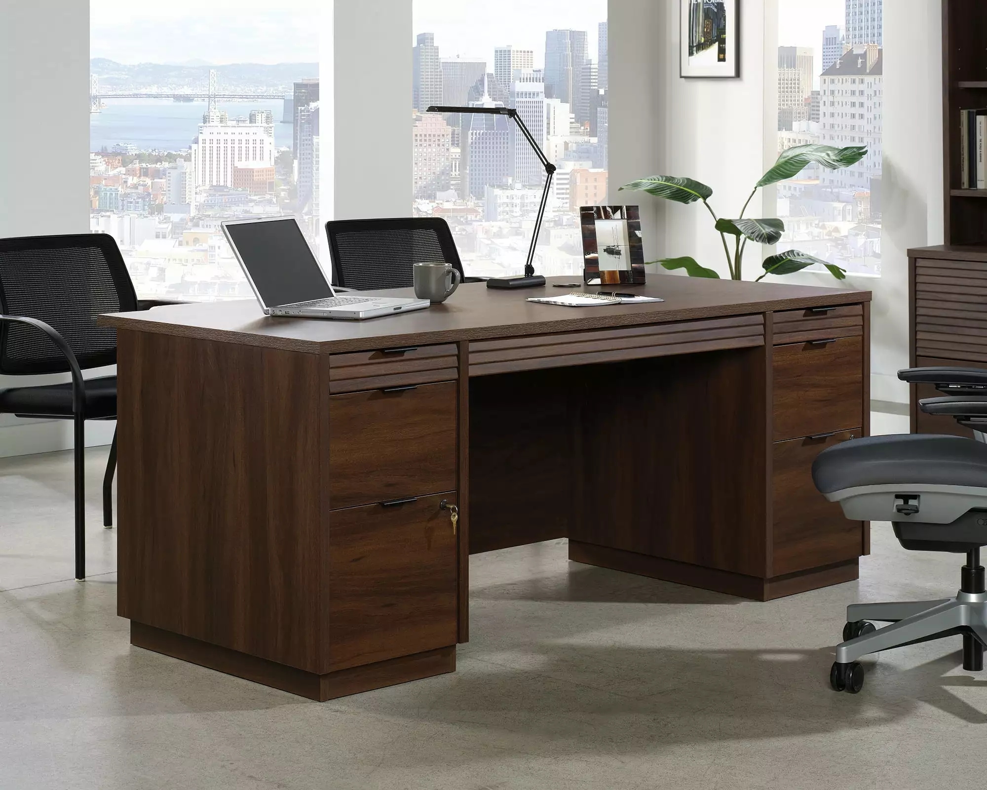 Sauder Palo Alto 72 Wooden Double Pedestal Executive Desk Spiced Mahogany