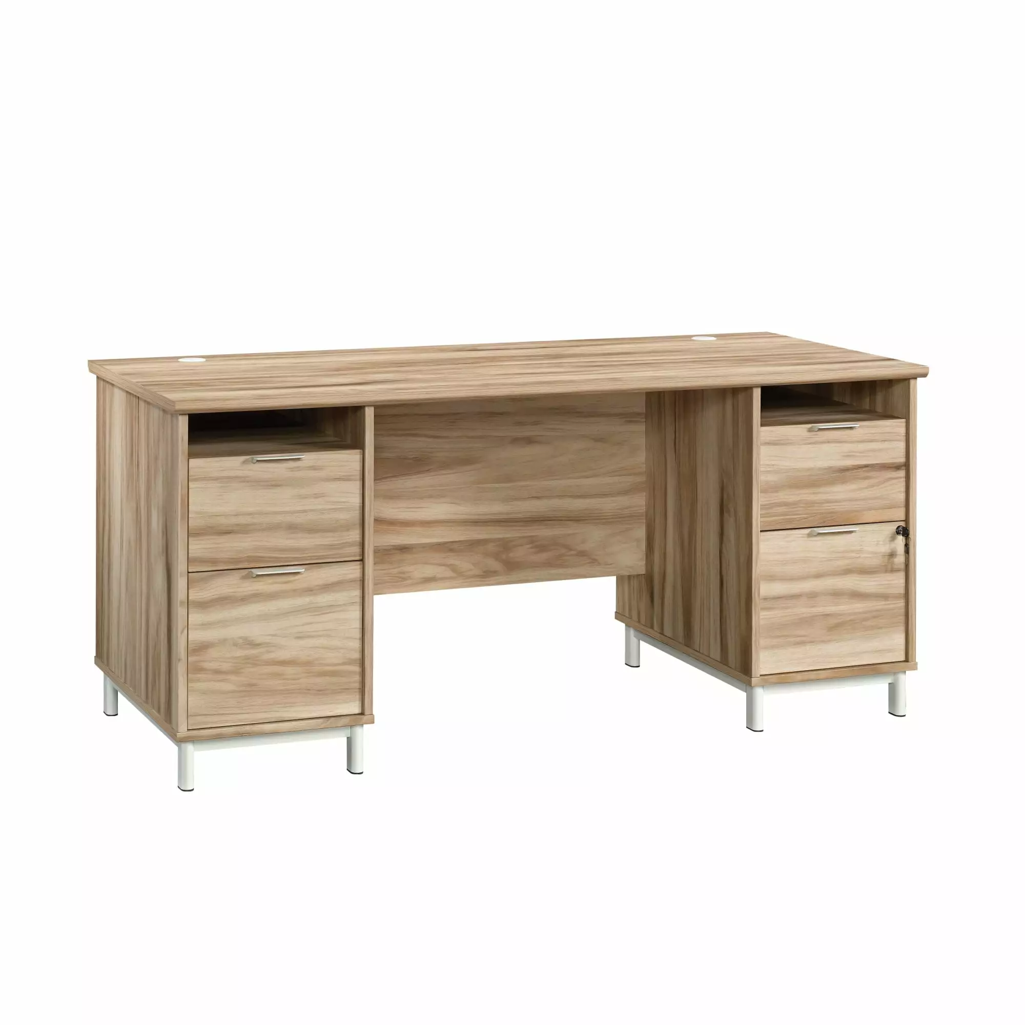 Sauder Portage Park Engineered Wood and Metal Executive Desk Kiln Acacia Natural Finish