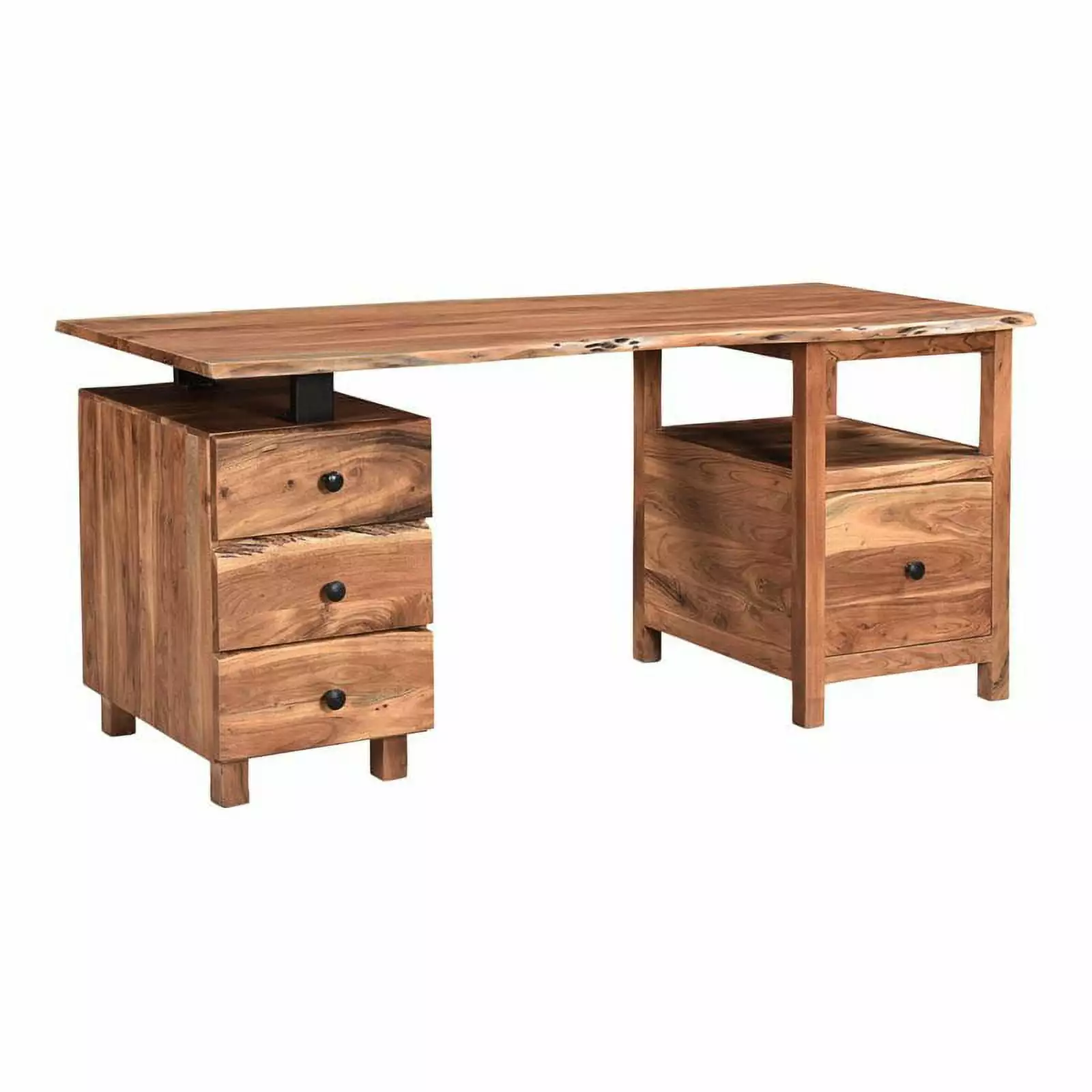Taran Designs Harper 4-Drawer Live Edge Solid Wood Desk Brown Black