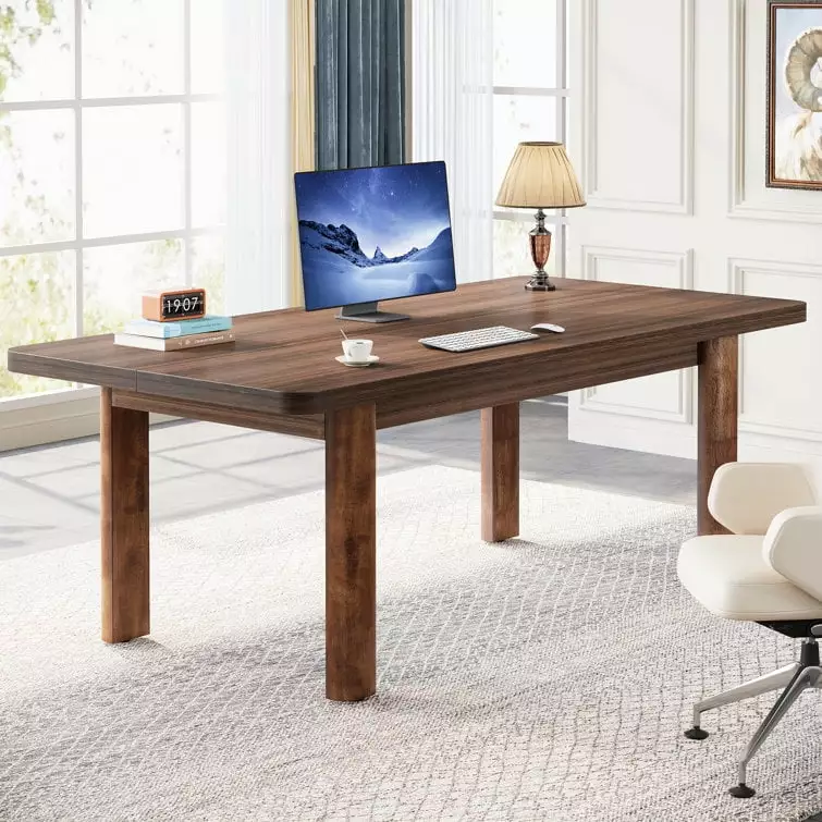 Tribesigns 63-Inch Executive Desk Large Office Computer Desk Solid Wood Legs Modern Study Writing Desk Brown