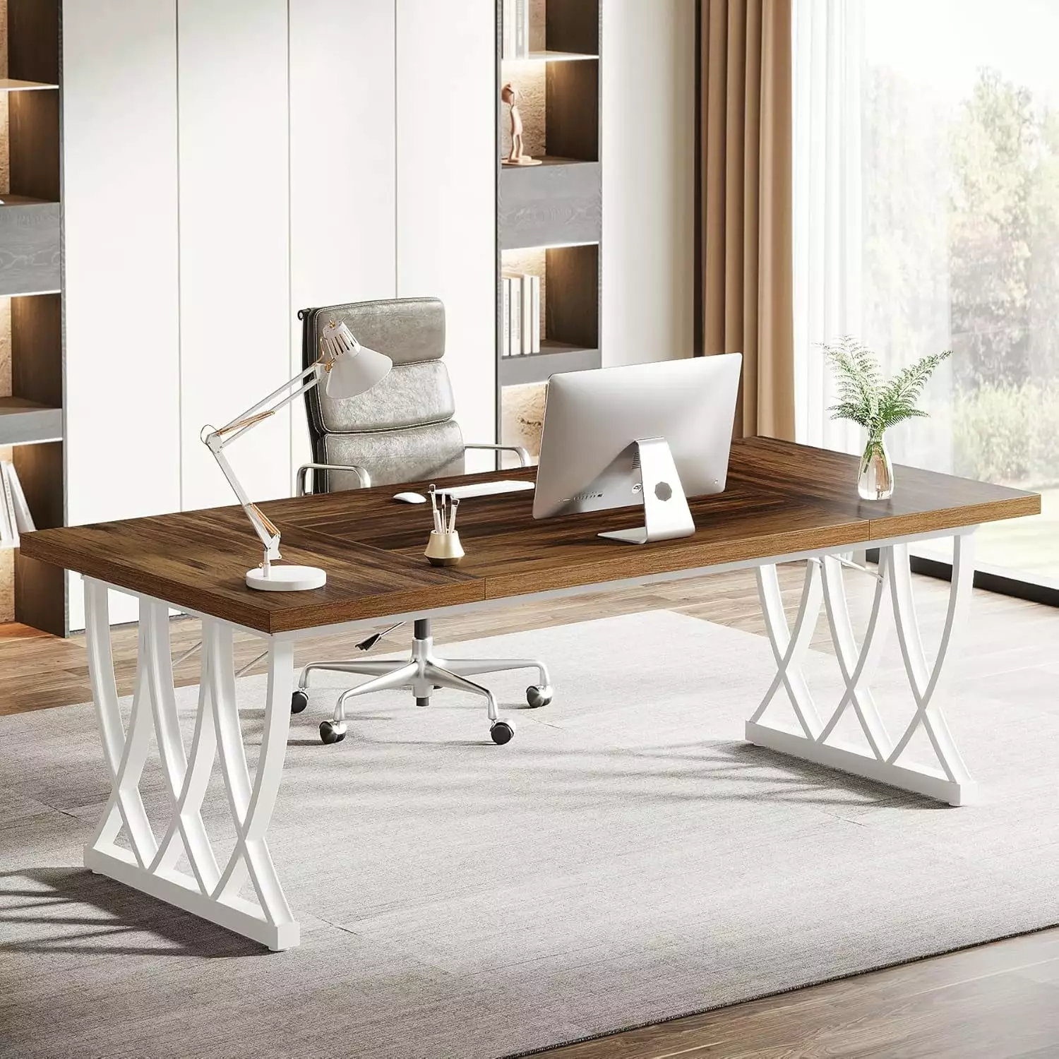Tribesigns 70.86-Inch Executive Desk Large Home Office Desk Thick Metal Frame