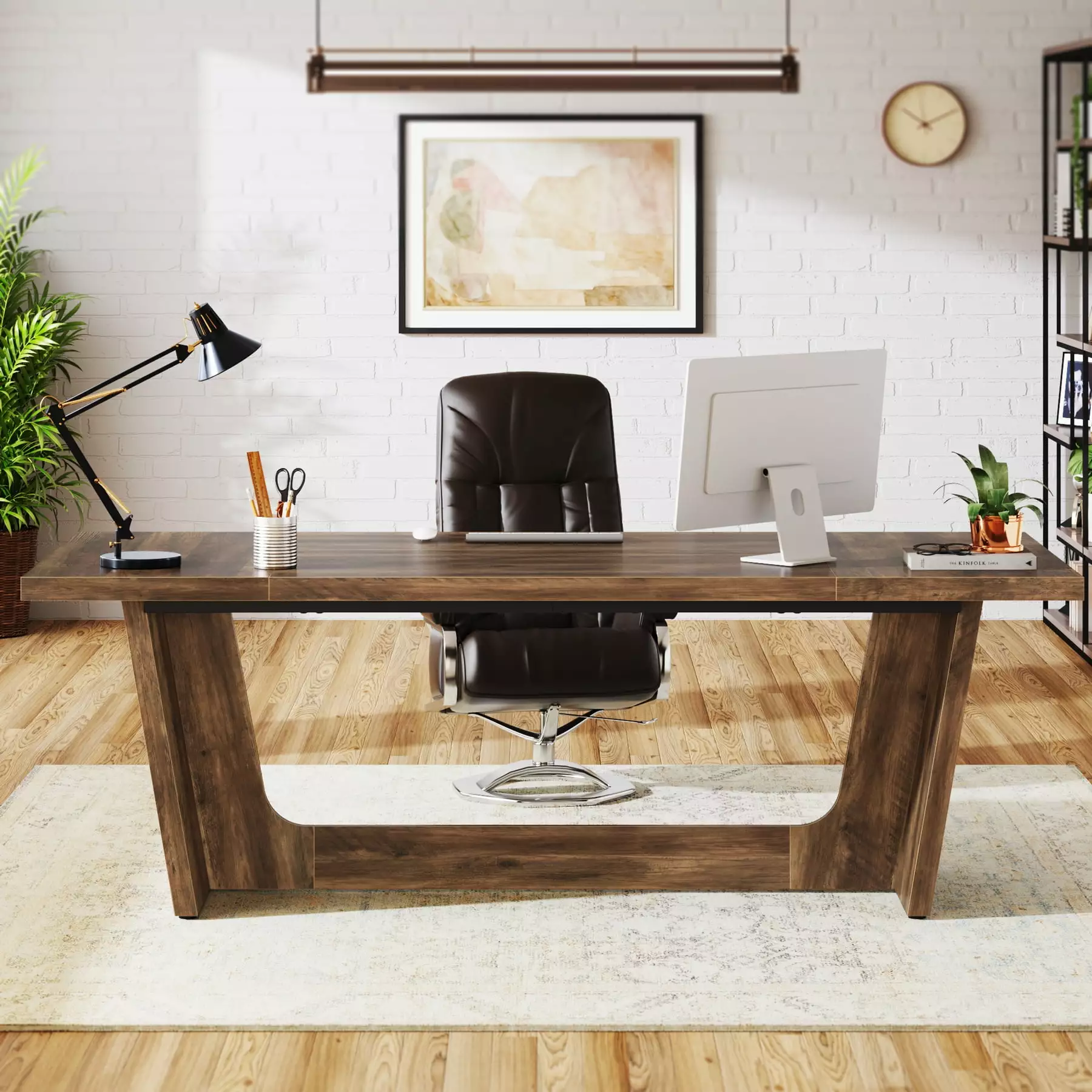 Tribesigns 70.87 Inch Executive Computer Desk - Large Industrial Wood Study Writing Table - Brown Office Desk