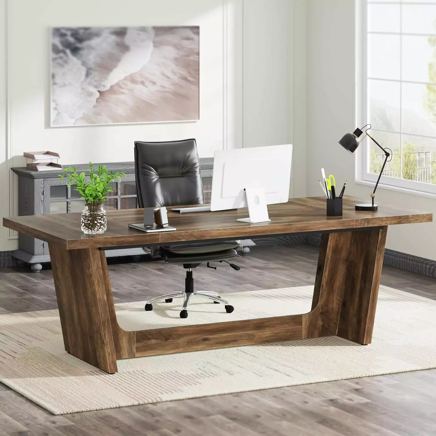 Tribesigns 70.87-Inch Executive Computer Desk Large Home Office Desk Solid Wooden Pedestal
