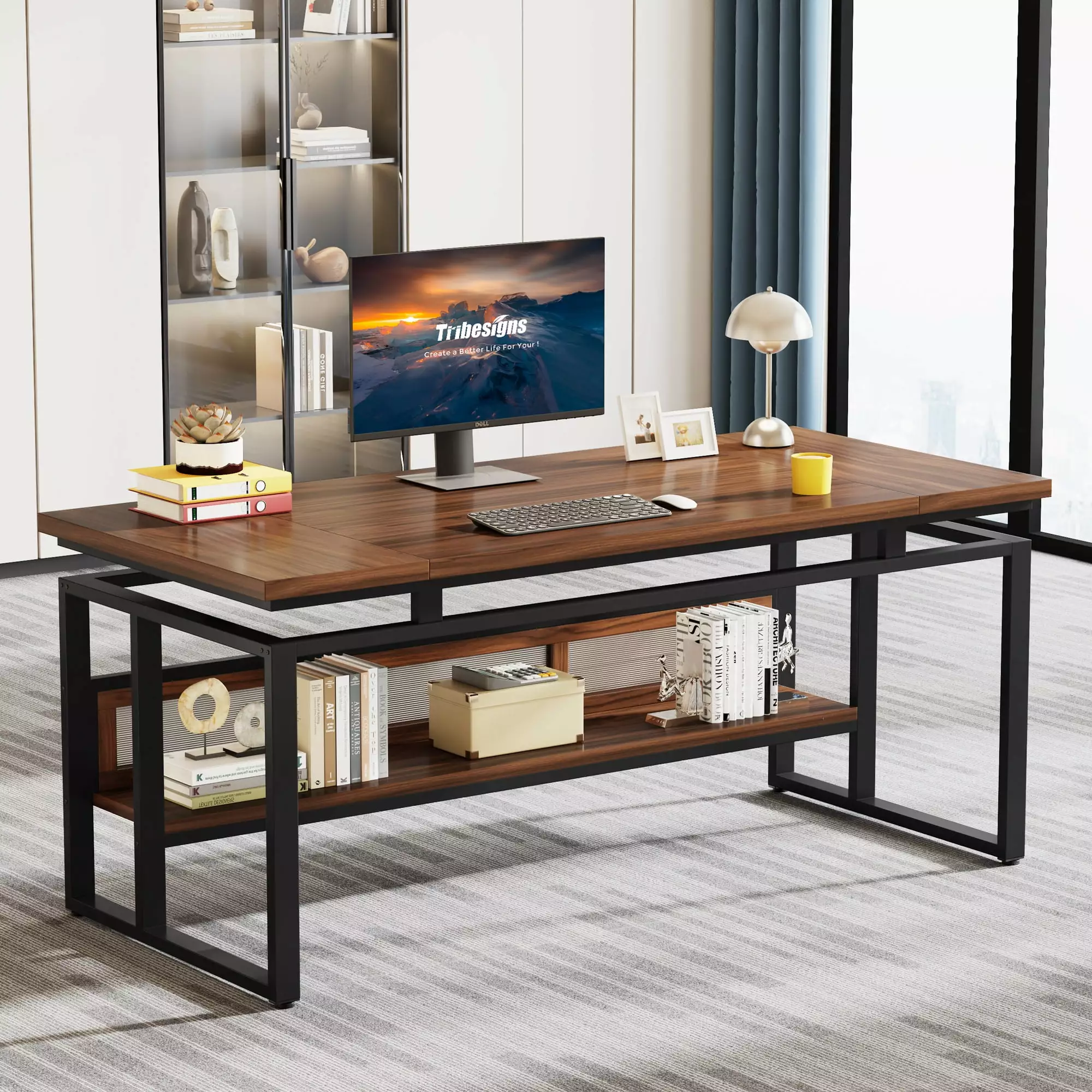 Tribesigns 63 Executive Desk Large Computer Office Desk Storage Shelf