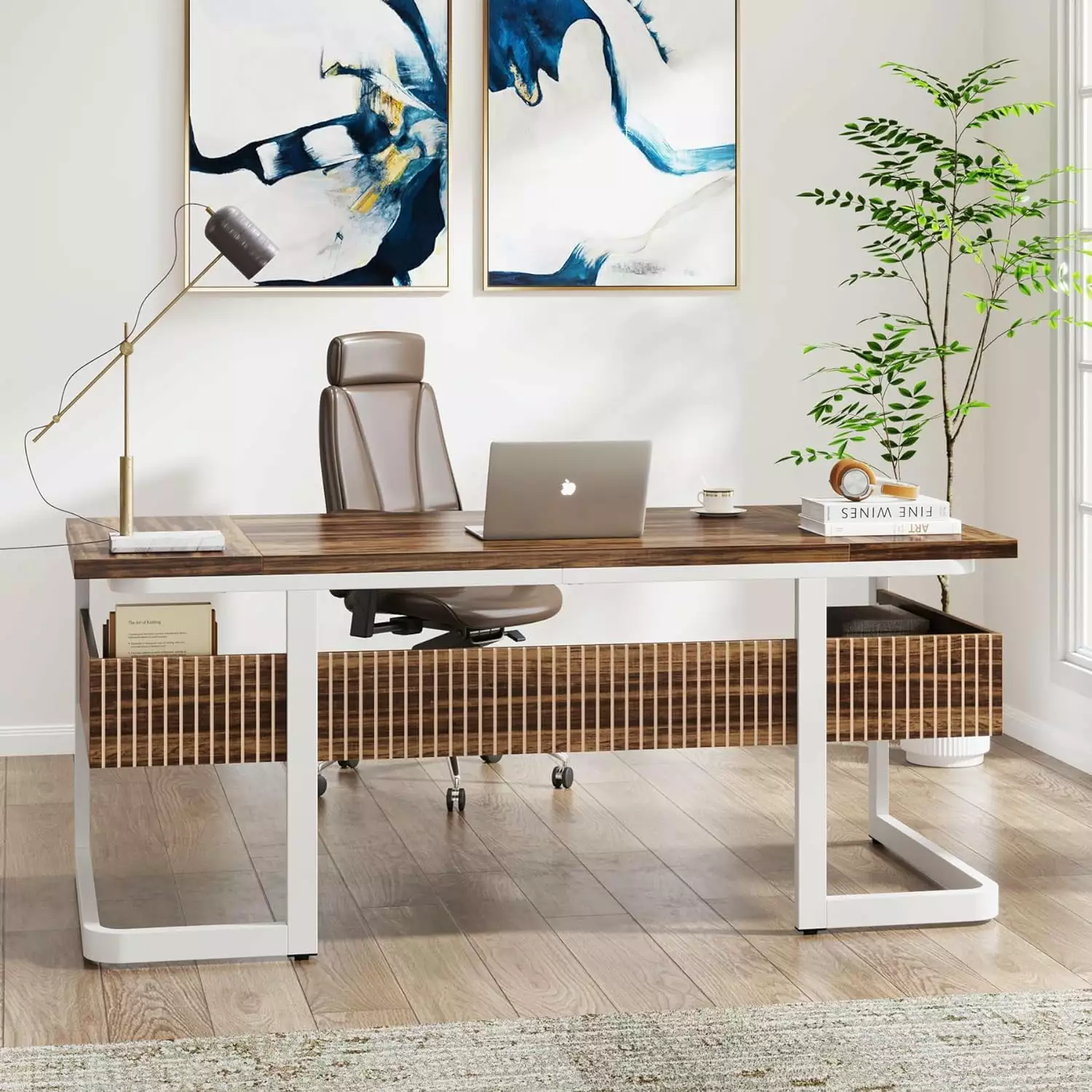 Tribesigns 63 Executive Desk Large Office Computer Desk Bottom Shelves Business Furniture Home Office