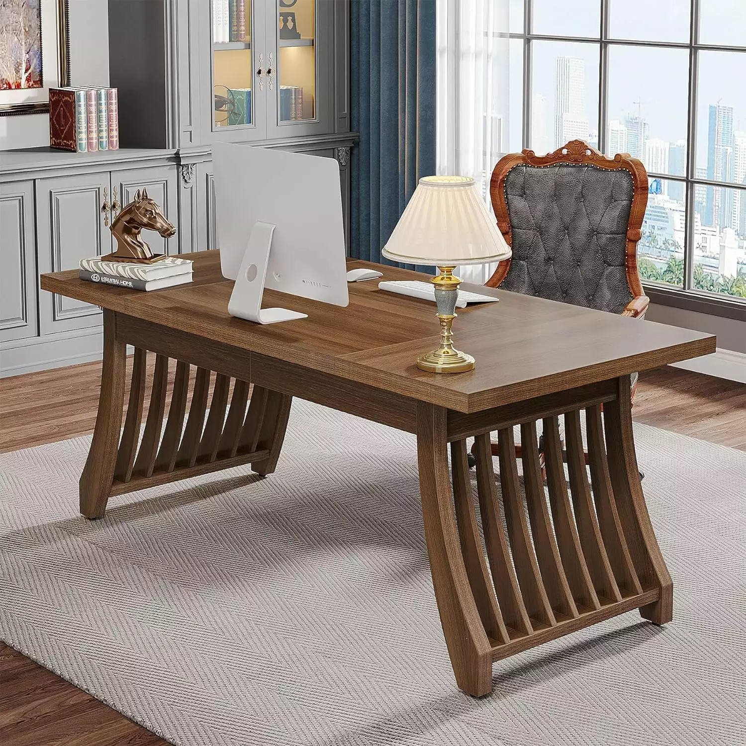 Tribesigns 62 Executive Desk Mid Century Home Office Computer Desk Office Table Dark Brown