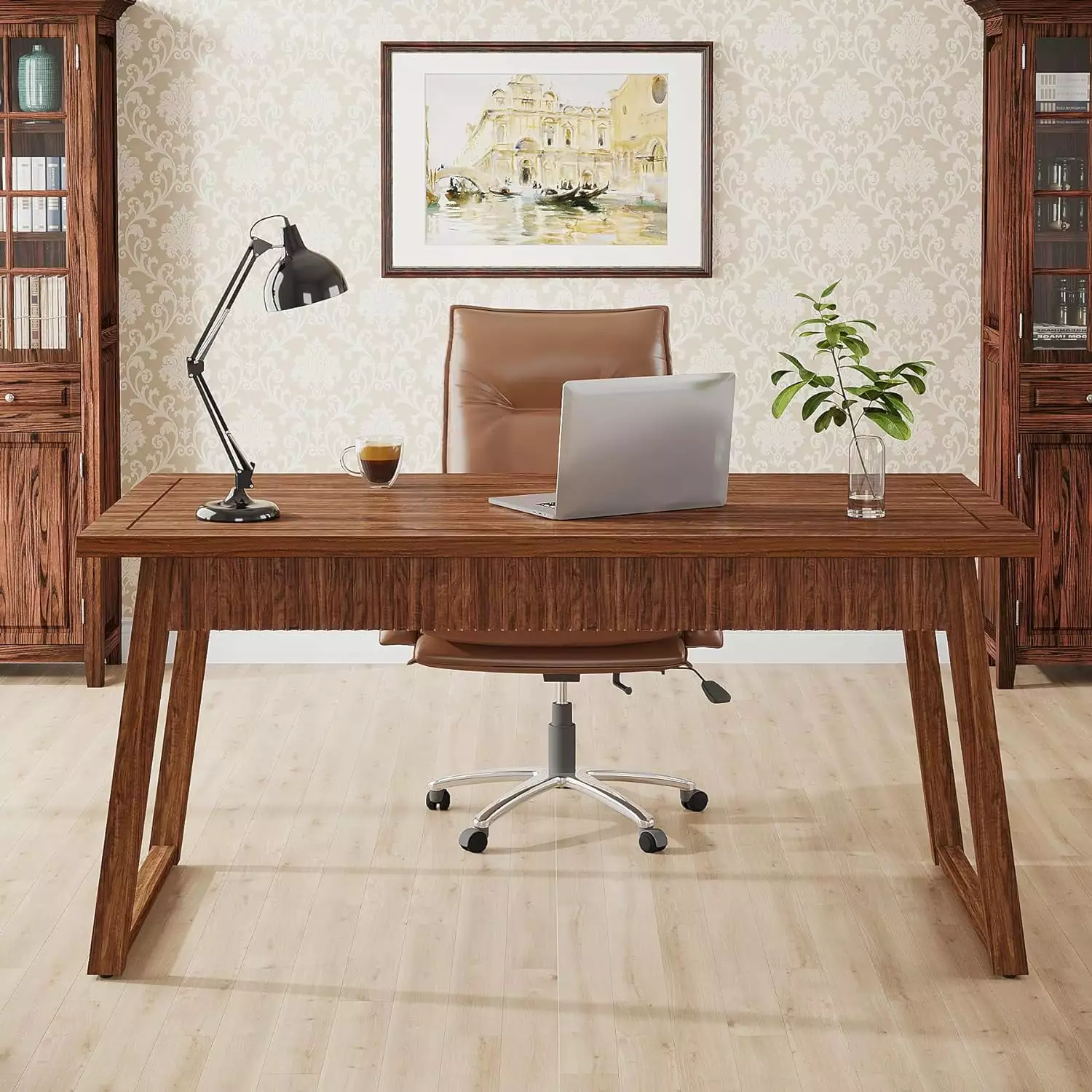 Tribesigns 55 Solid Wood Executive Desk Drawer Mid Century Modern Writing Table