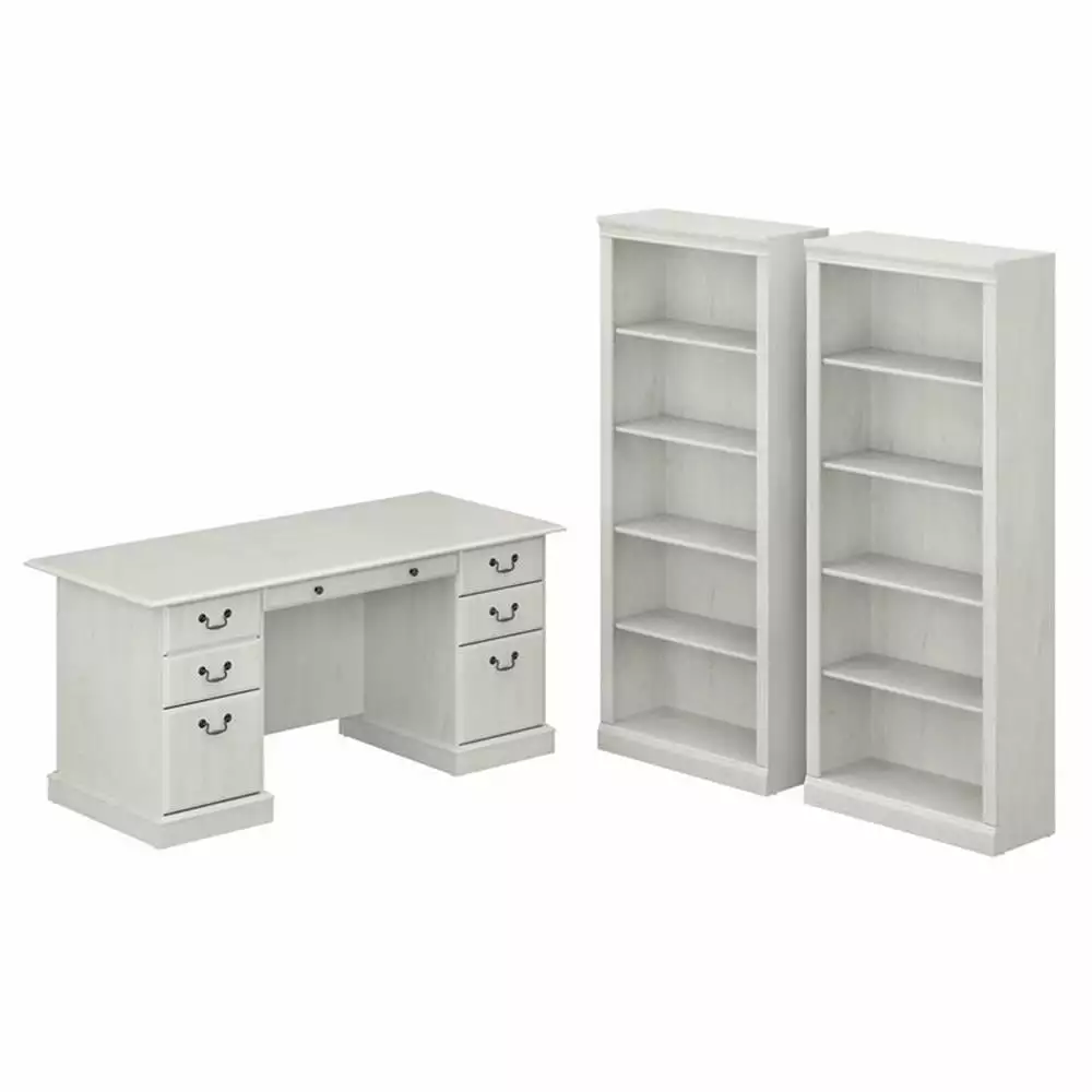 UrbanPro Executive Desk and Bookcase Set Linen White Oak Engineered Wood