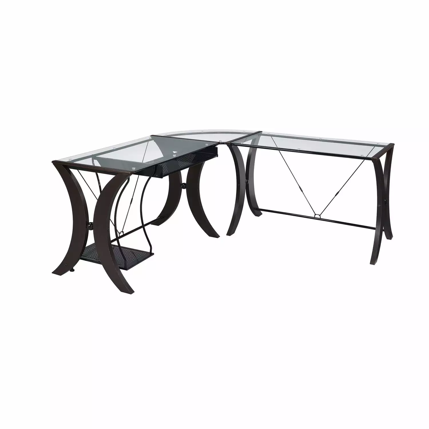 BenJara Sophisticated 3 Piece Desk Set Glass Top Clear And Brown - Contemporary Office Furniture Convenience Concepts