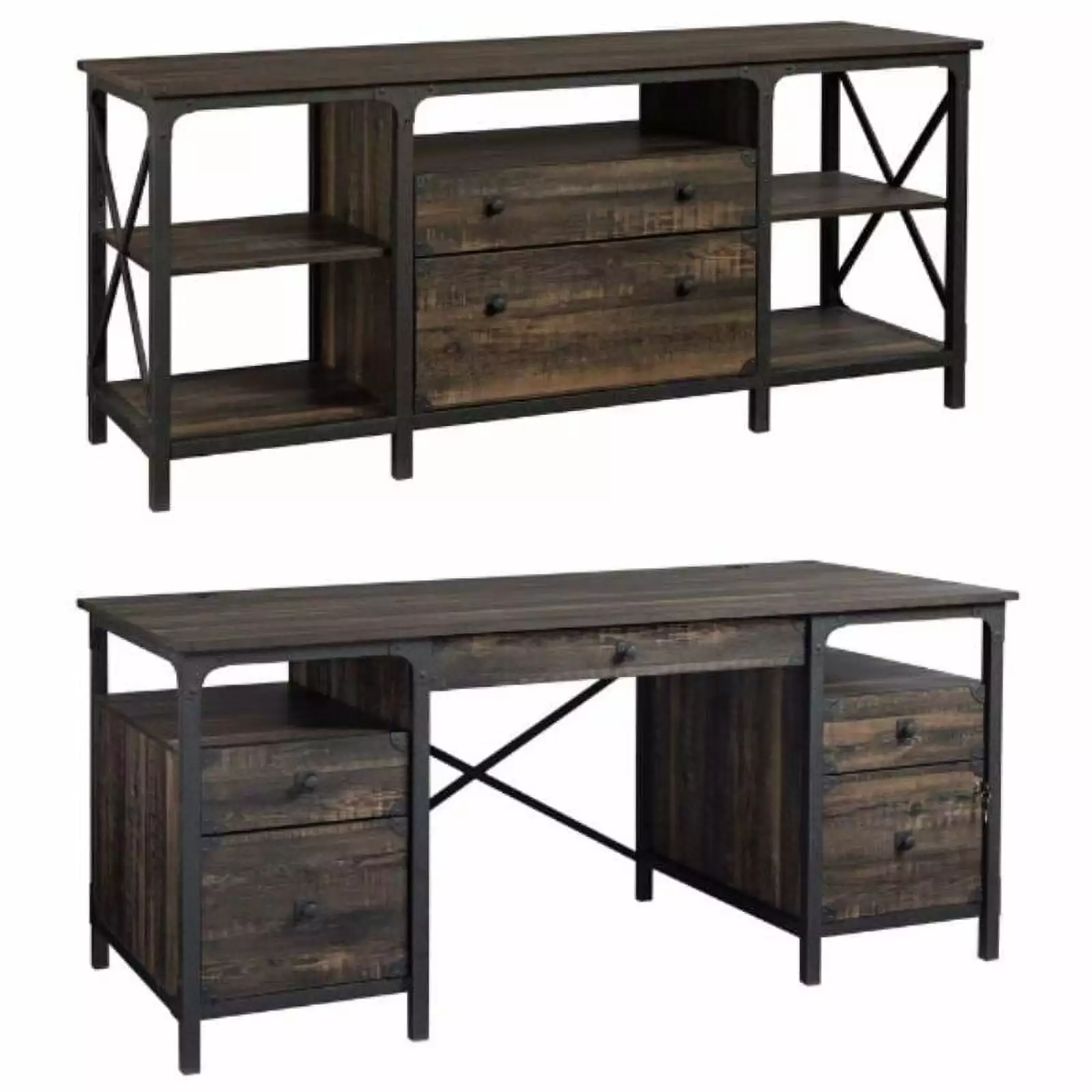 Home Square 2-Piece Set Executive Desk and Large Storage Credenza