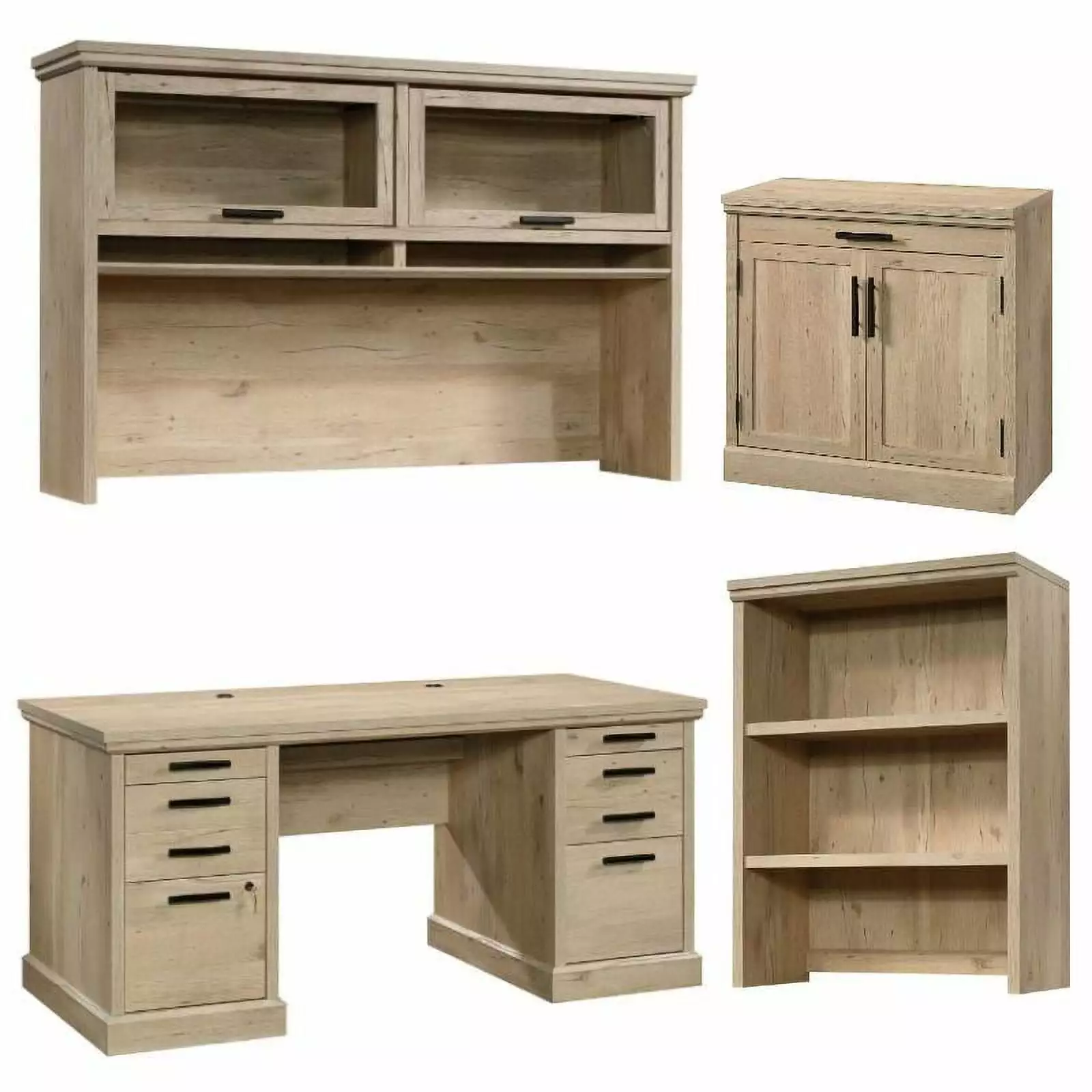 Home Square 4-Piece Set Executive Desk 2 Hutches & Base Storage Stand