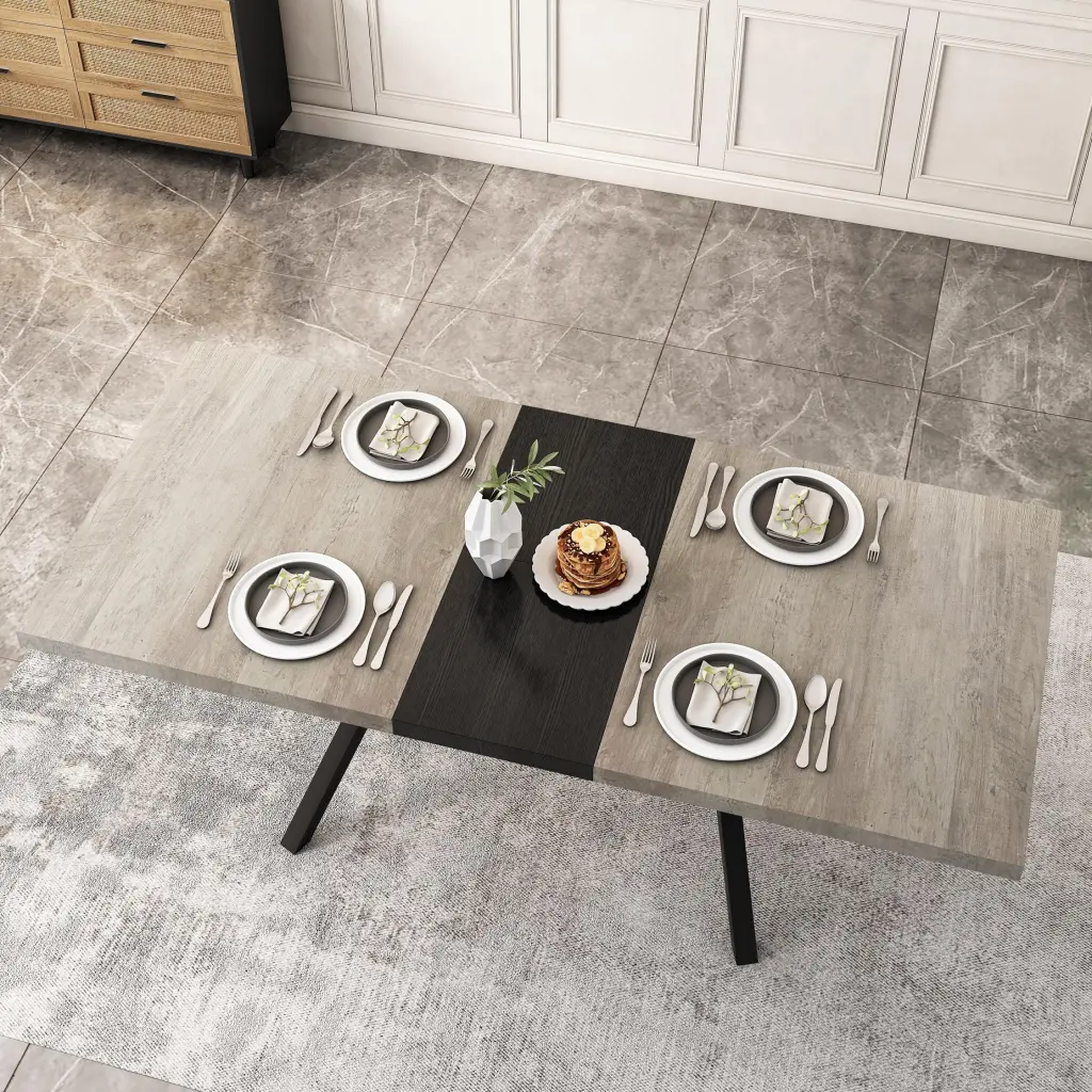Retro Rectangular Stretch Table Grey Carole Top Black Metal Base Dining Table rnb