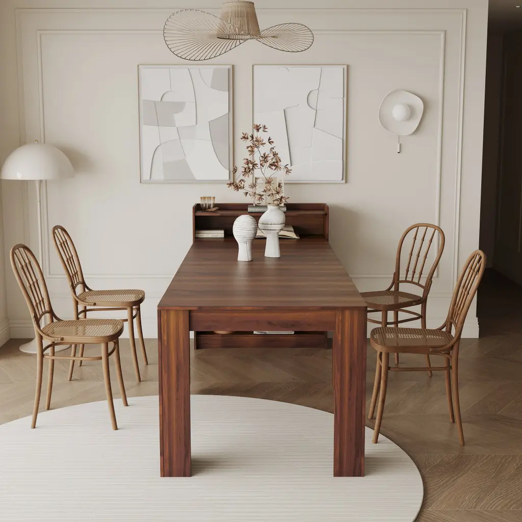 Modern Extendable Dining Table Storage Walnut MDF Kitchen Table shouguang simaite trade co.ltd