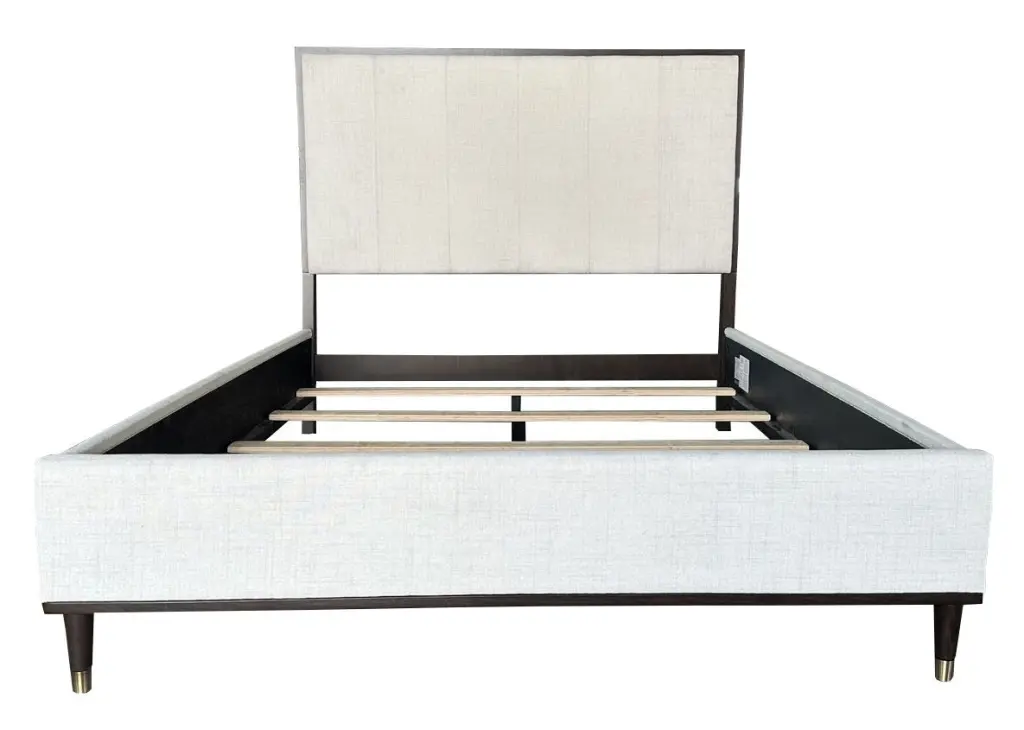 Maintenancena Queen Bed Light Gray Fabric White Brown Finish acme onsite store