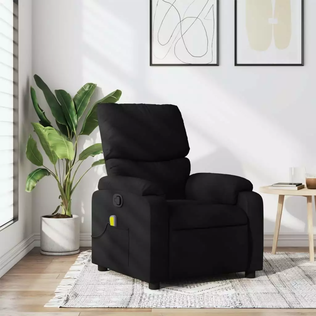 vidaXL Massage Recliner Chair Black Fabric Comfortable Living Room Reclining Chair