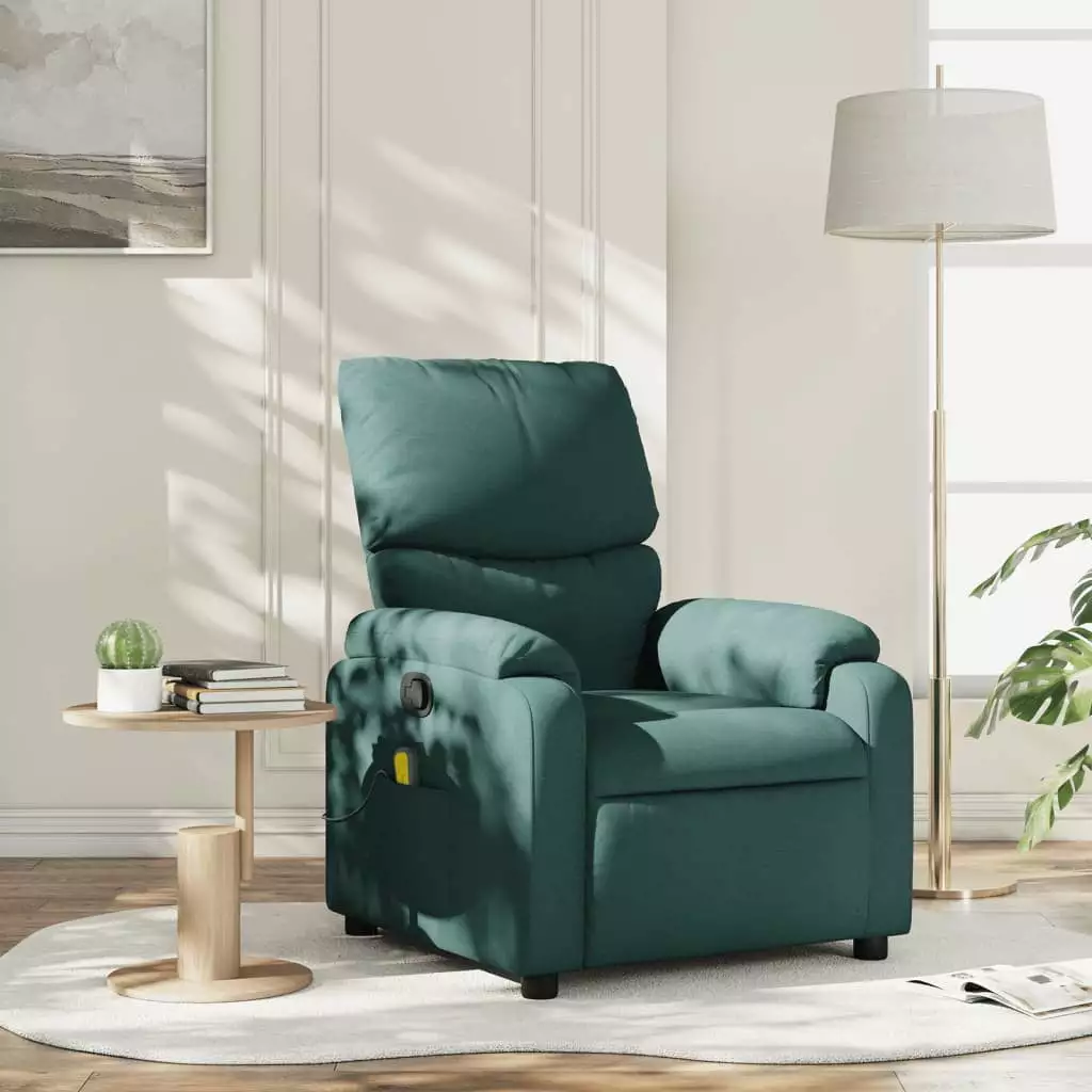 vidaXL Massage Recliner Chair Dark Green Fabric Comfortable Living Room Reclining Chair