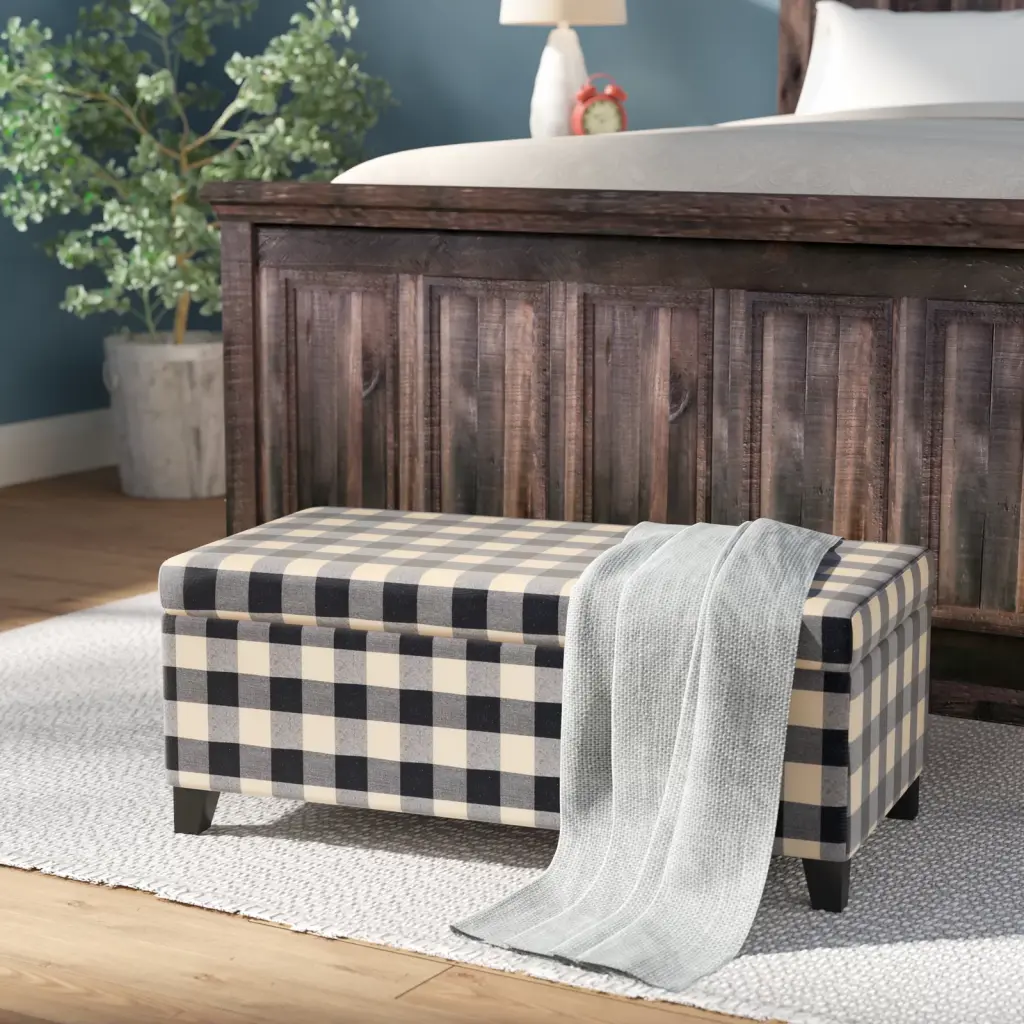Storage Ottoman Black Fabric Footrest Hidden Compartment nh-comfortcove