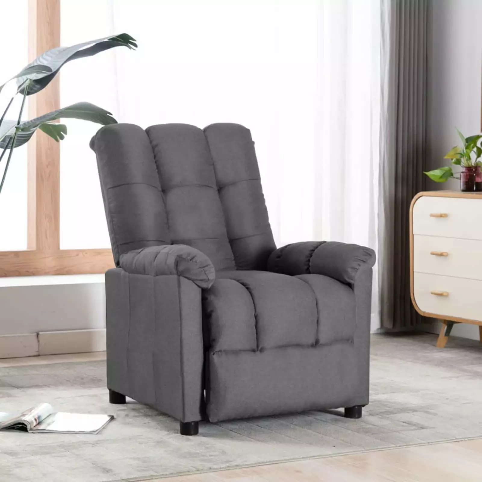 Anself Fabric Recliner Extended Footrest and Backrest - Light Gray Reclining Chair Elderly Living Room
