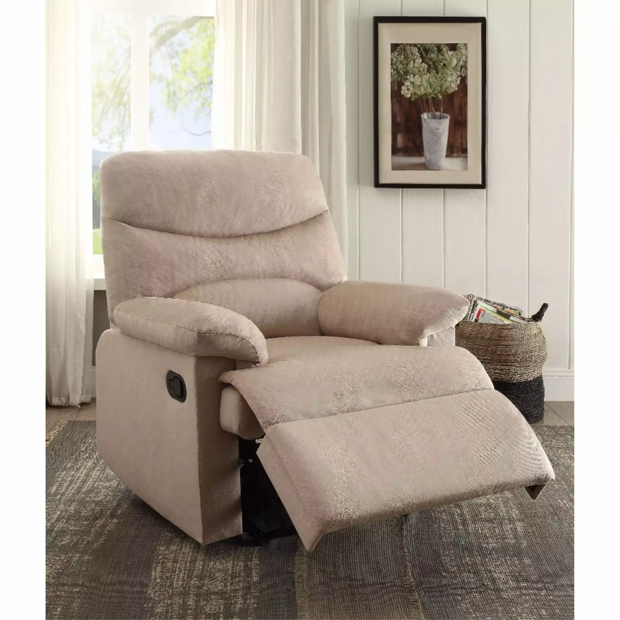 Arcadia Smart Looking Recliner - Beige Woven Fabric Comfortable Seating Benzara