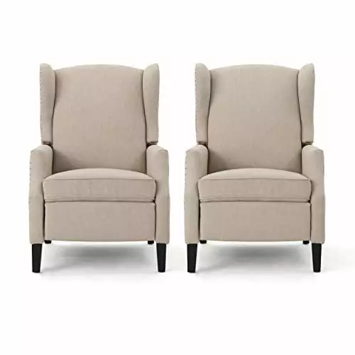 Christopher Knight Home Ellyn Fabric Recliner Set 2 Wheat and Dark Brown