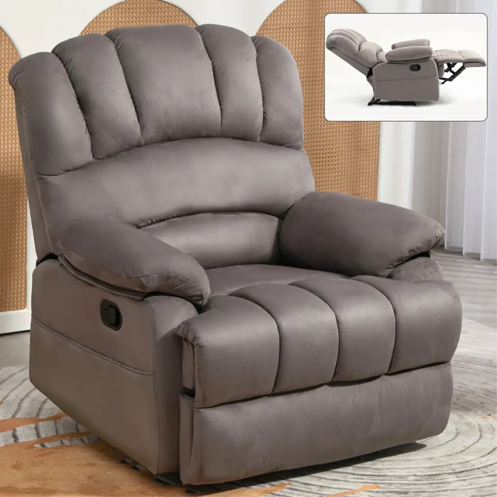 Large Manual Recliner Chair Grey Suede Fabric Living Room Comfort comfortmax