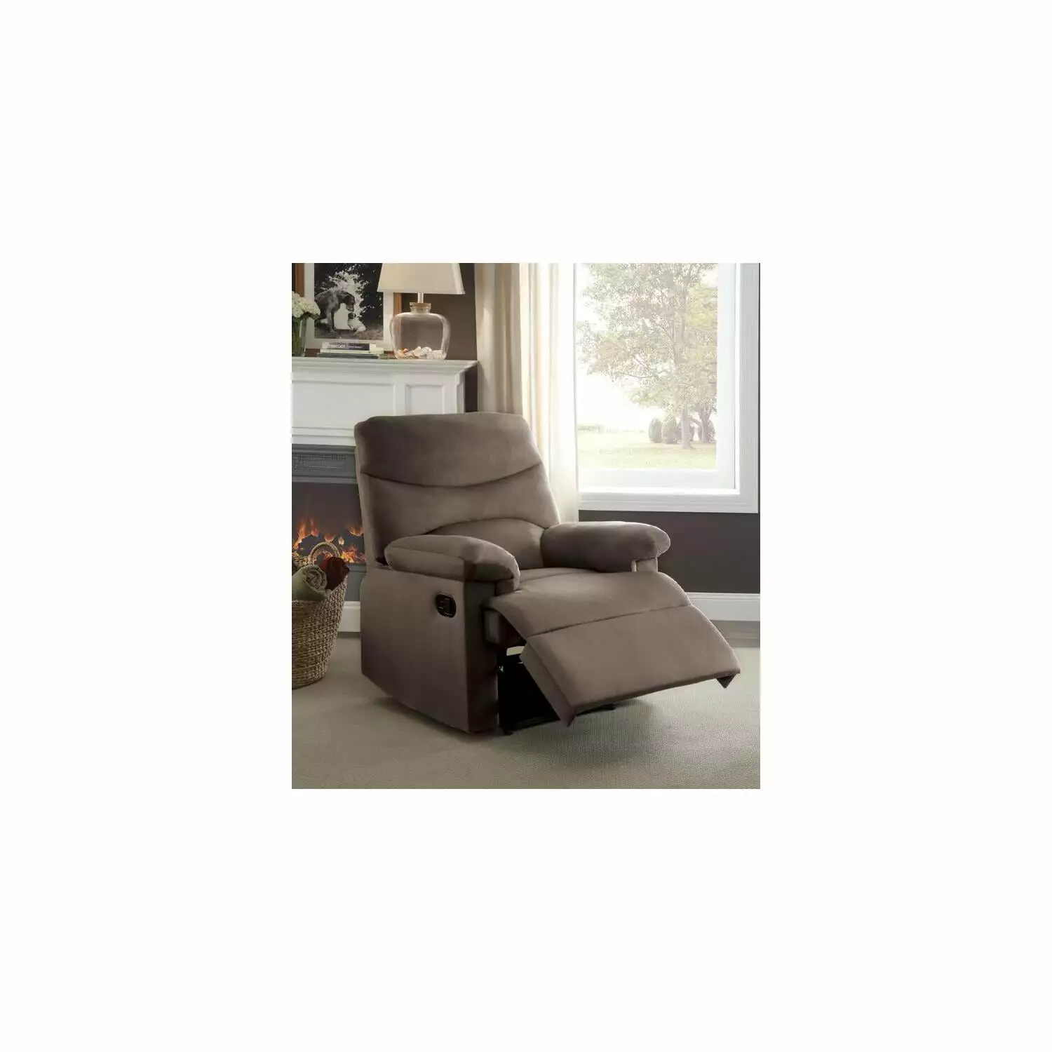 HomeStock Modern Motifs Recliner - Light Brown Fabric Lounge Chair Living Room
