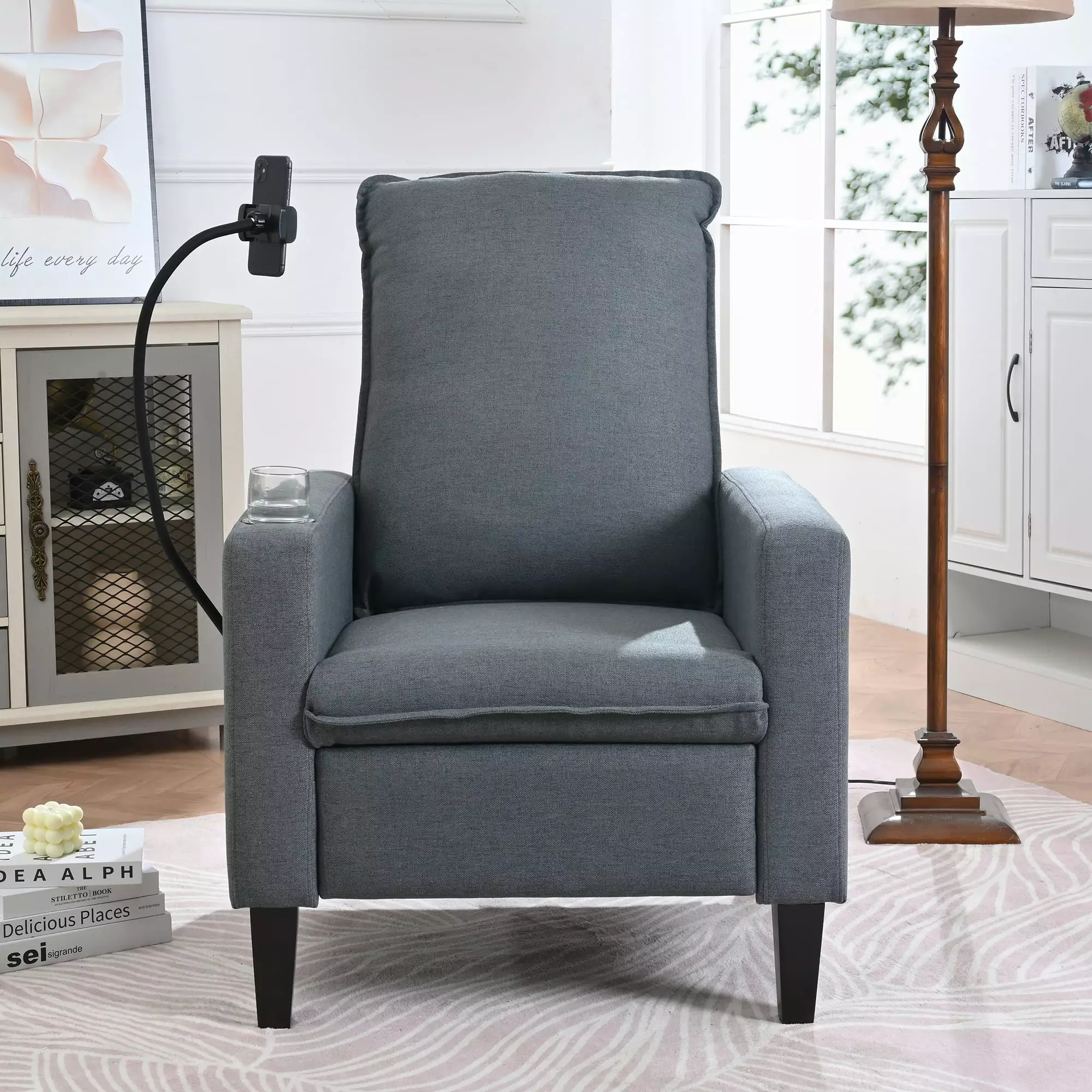 Recliner Chairs Adults Adjustable Recliner Sofa Mobile Phone Holder Cup Holder Modern Reclining Chairs Fabric Push Back Re...