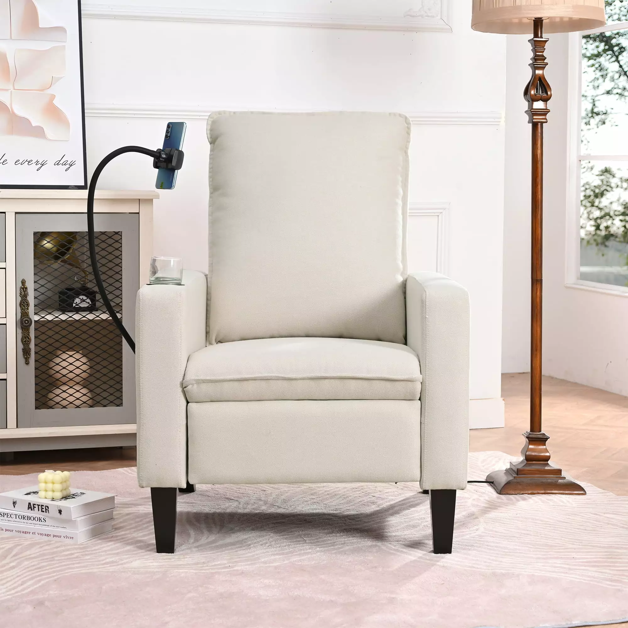 Recliner Chairs Adults Adjustable Recliner Sofa Mobile Phone Holder Cup Holder Modern Reclining Chairs Fabric Push Back Re...