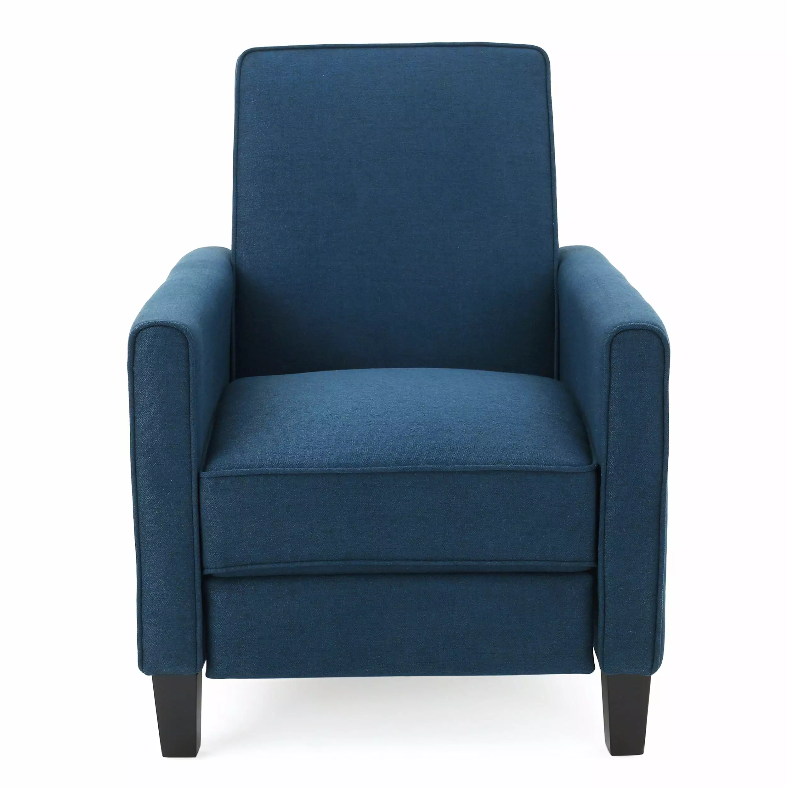 Noble House Jameson Fabric Recliner. Navy Blue and Dark Brown - Classic Push Back Recliner Chair