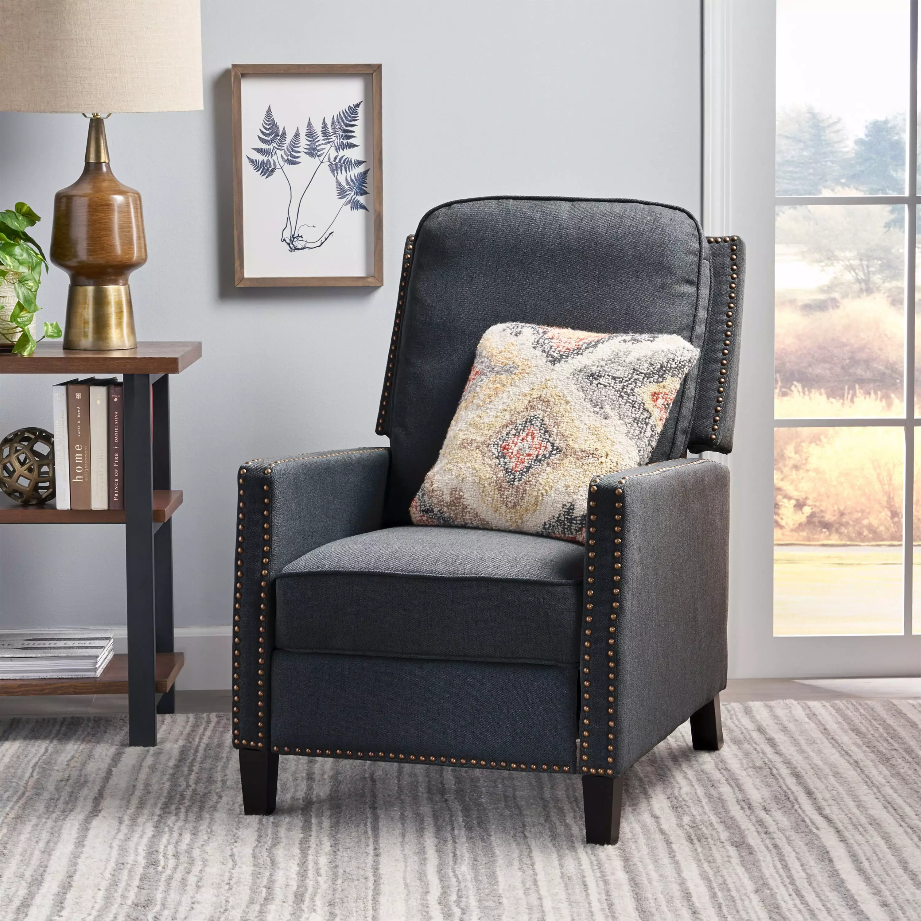 Noble House Traditional Fabric Recliner Dark Grey