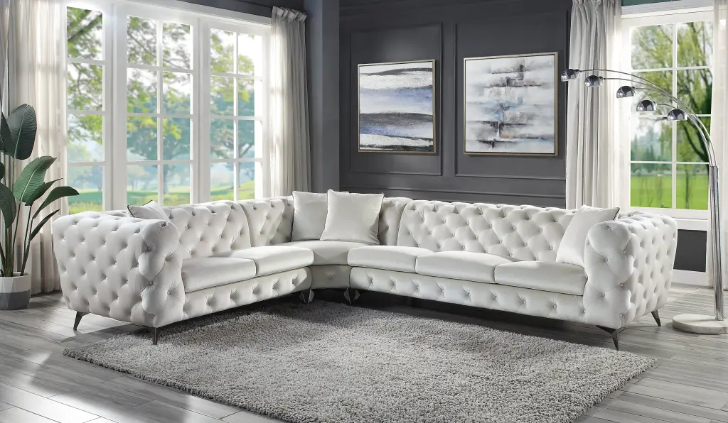 Atronia Sectional Sofa 4 Pillows Beige Fabric LV01160 acme onsite store