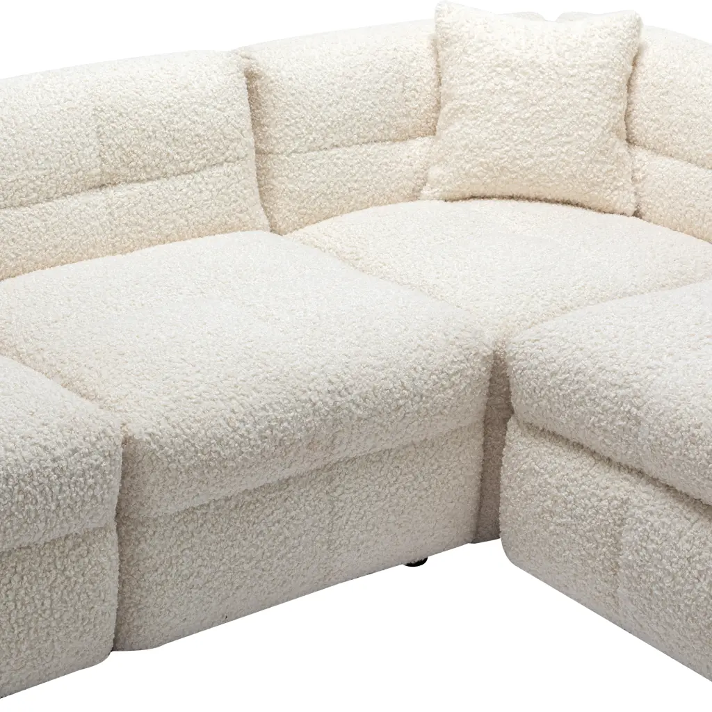 87.7 Inch Sectional Sofa Comfortable Teddy Fleece Fabric Couch Ottoman rnb