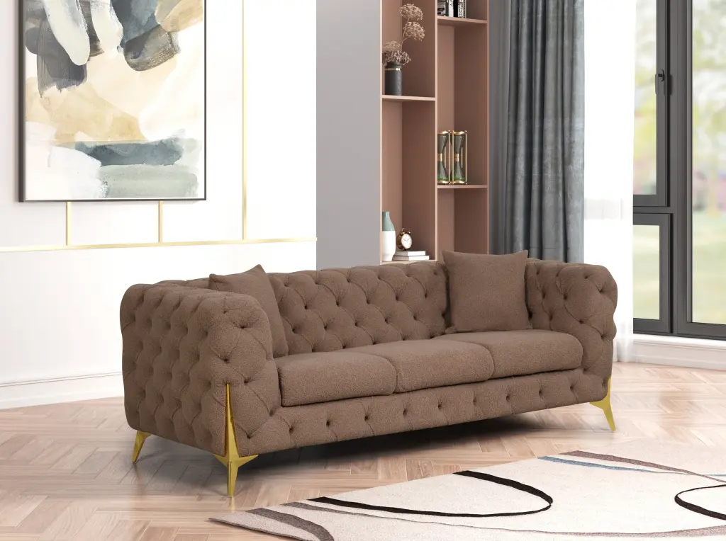 Contempo Modern Brown Fabric Sofa Wooden Buckle Design galaxy home furnishings